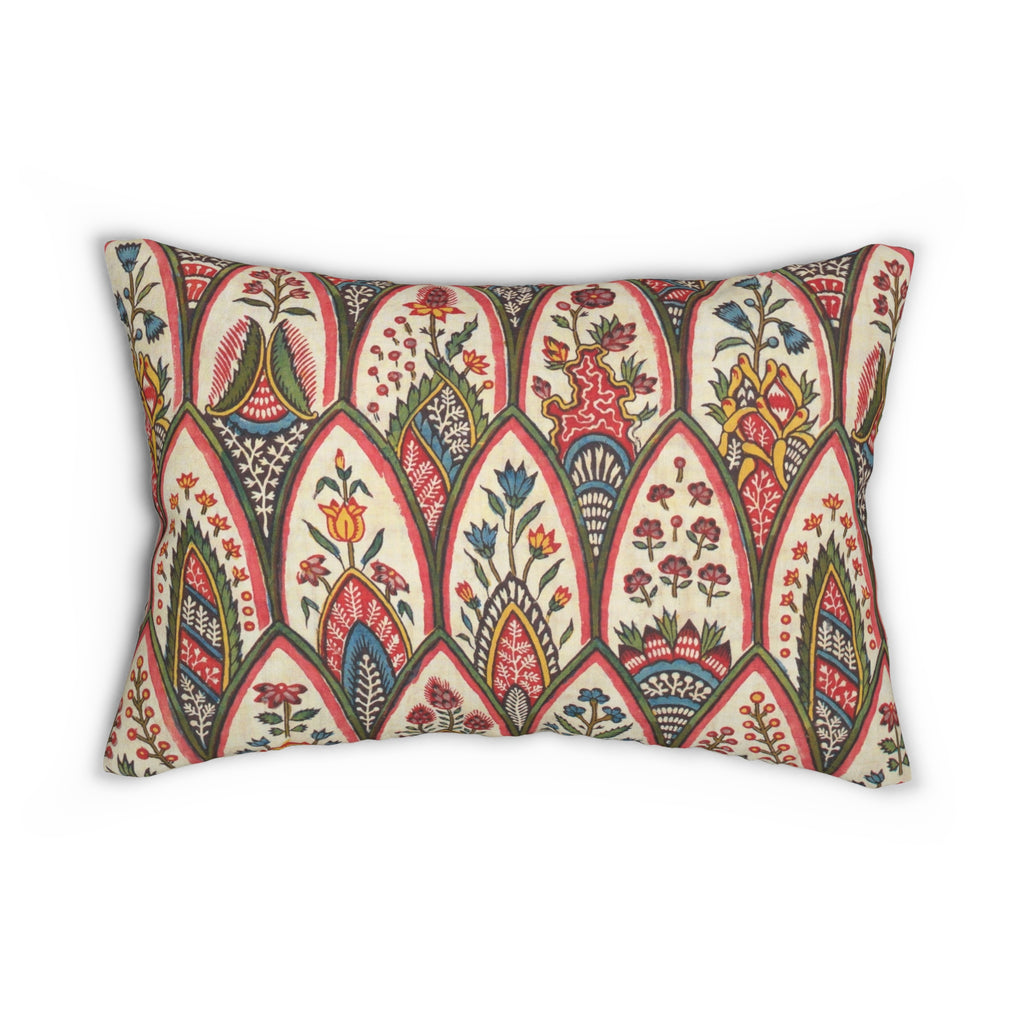 Bohemian Floral Lumbar Pillow — Pink & Olive Patterned Decorative Accent