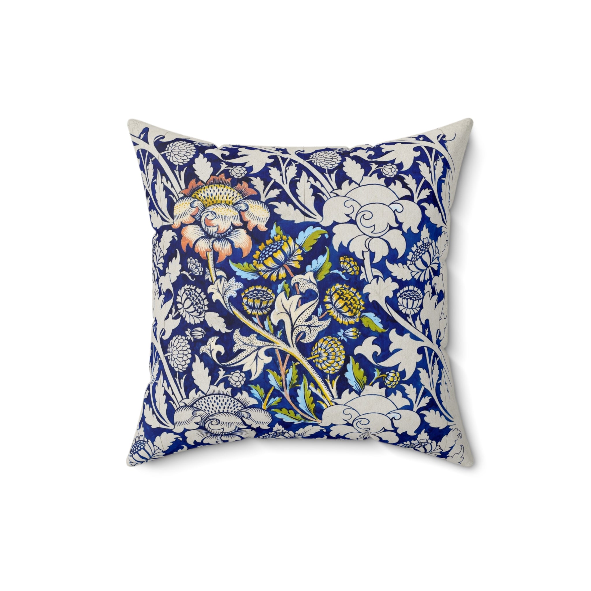 Floral William Morris–Style Navy Decorative Pillow