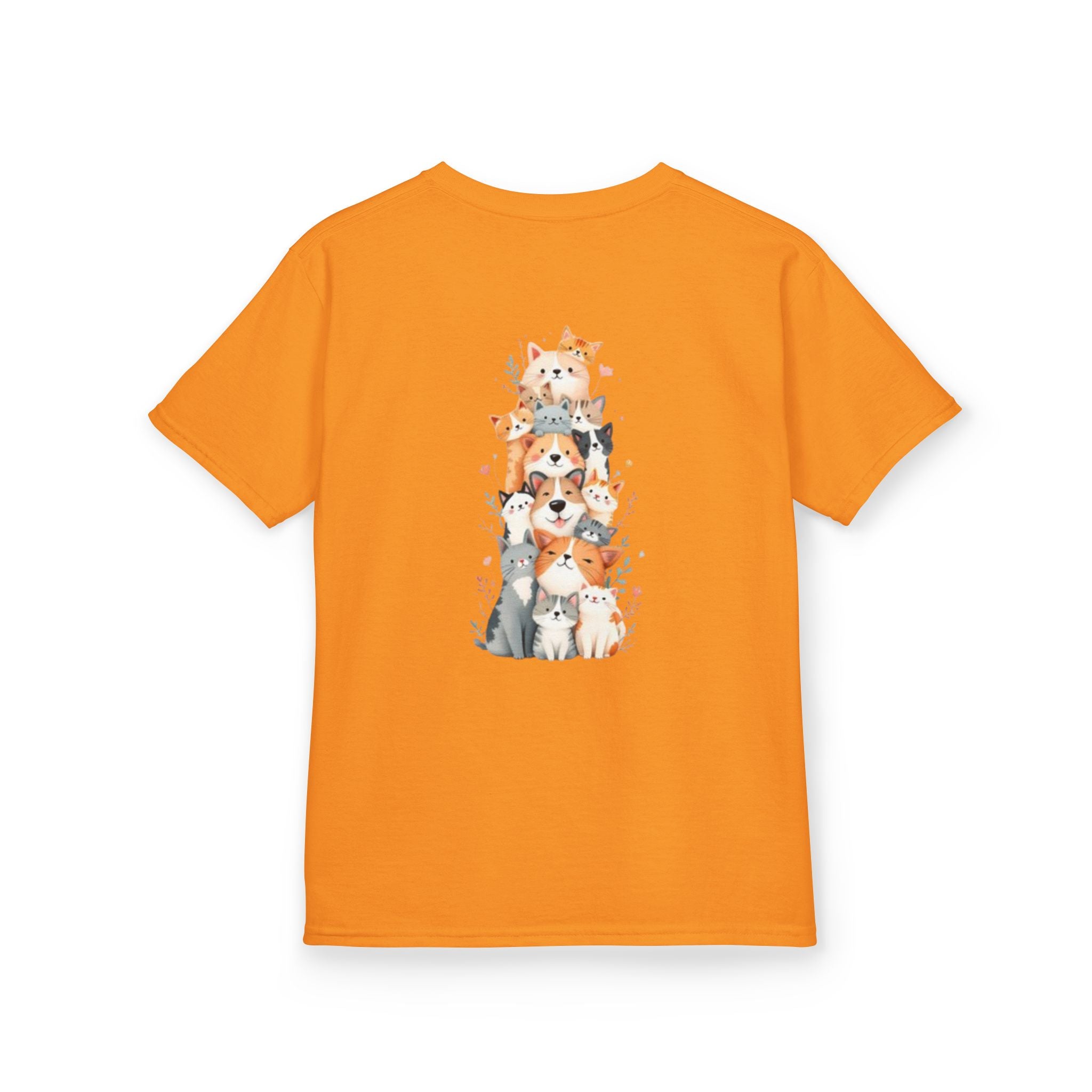 Kids Bulldog & Cute Cats Graphic Tee — Playful Puppy and Cat Stack Kids T-Shirt