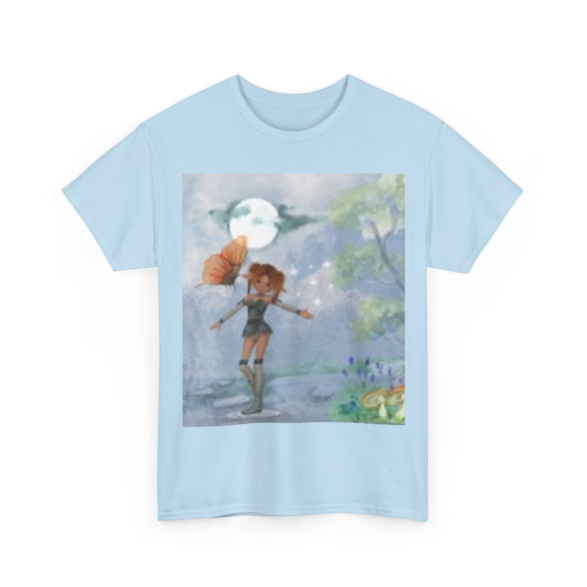 Fairy Moonlit Girl Graphic Tee — Whimsical Nighttime Nature Illustration