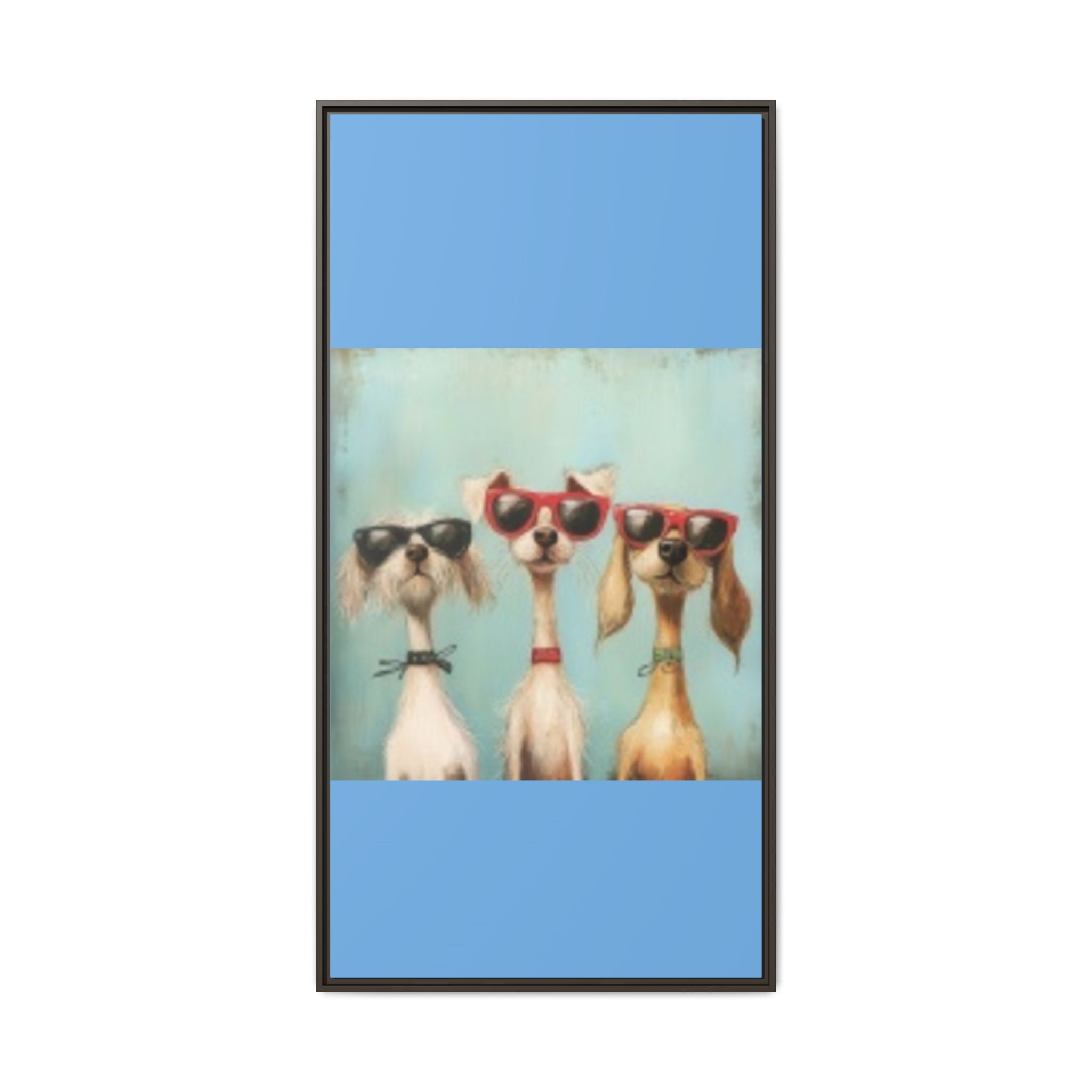 Framed Matte Canvas — Three Cool Dogs in Sunglasses Wall Art