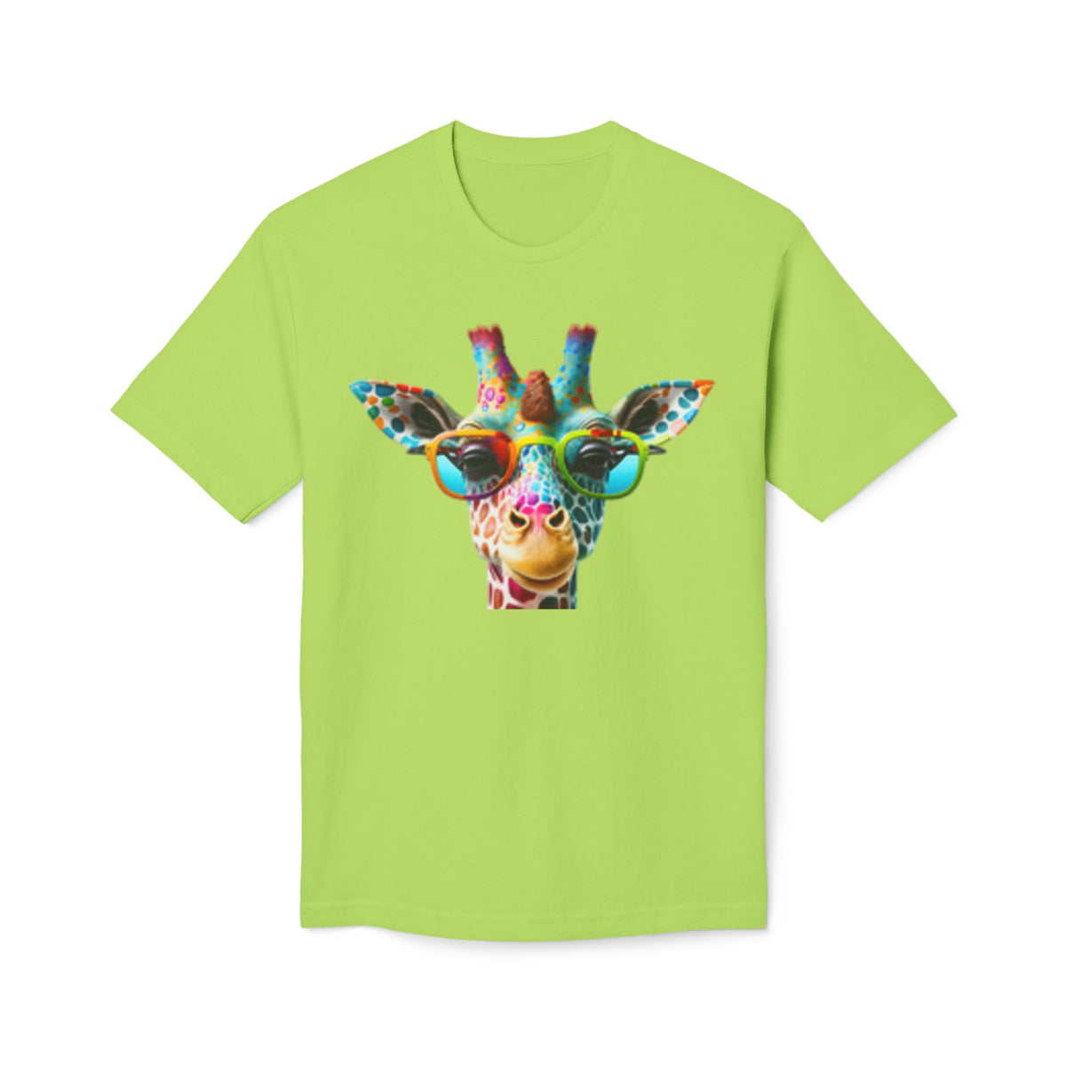 Colorful Giraffe Sunglasses T-Shirt — Fun Animal Tee for Men & Women