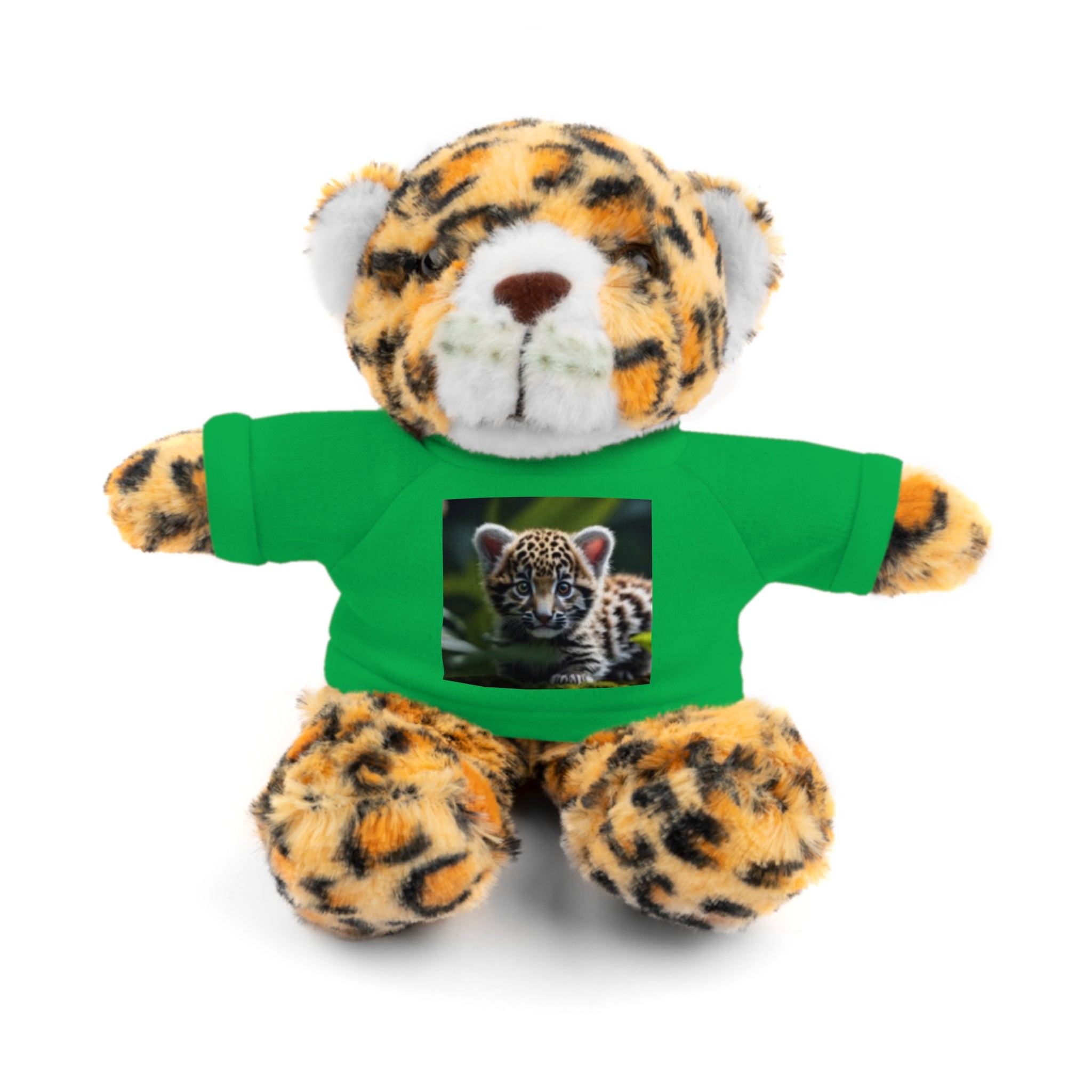Plush Teddy Bear with Leopard Cub Tee — Cute Animal Gift for Kids & Wildlife Lovers