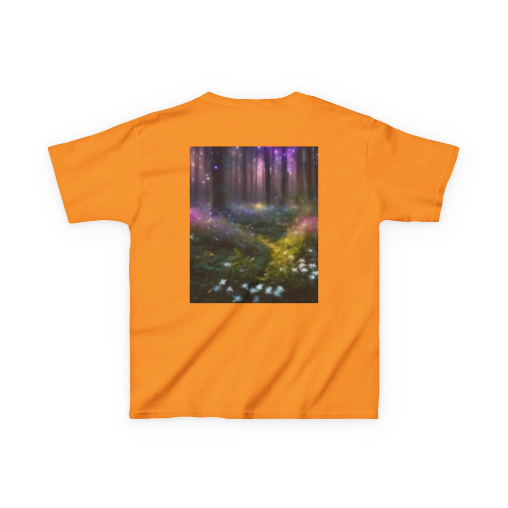 Kids T-shirt— Cute Frankenstein Face Front & Enchanted Forest Back