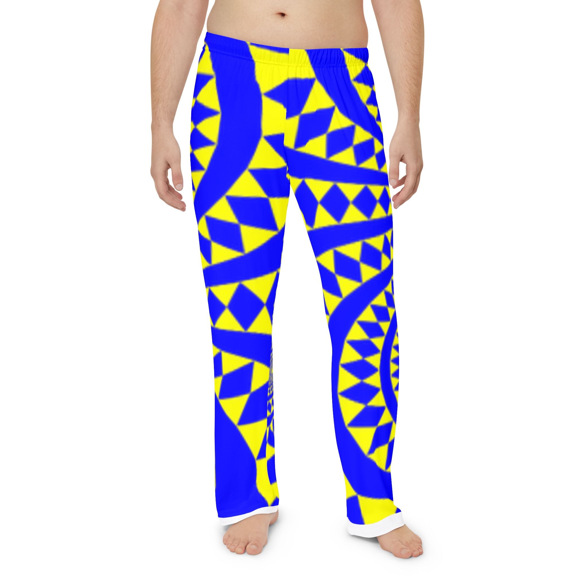 Spiral Geo Men's Pajama Pants – Blue & Yellow All-Over Print Loungewear