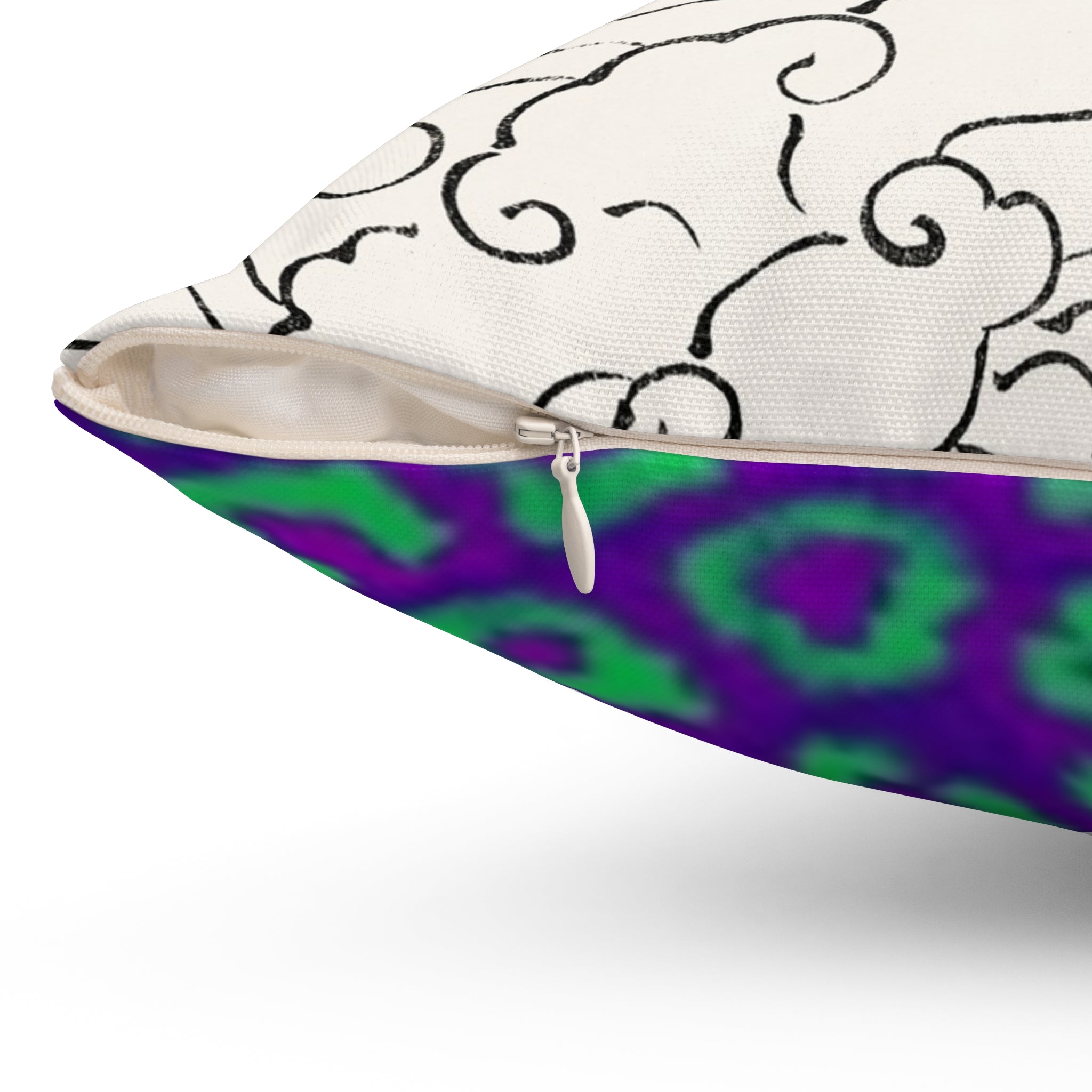 Decorative Square Pillow — Floral Outline & Vibrant Leopard Purple Green Patterns