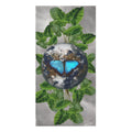 Butterfly Earth Beach Towel & Facts — Blue Morph with Tropical Leaves