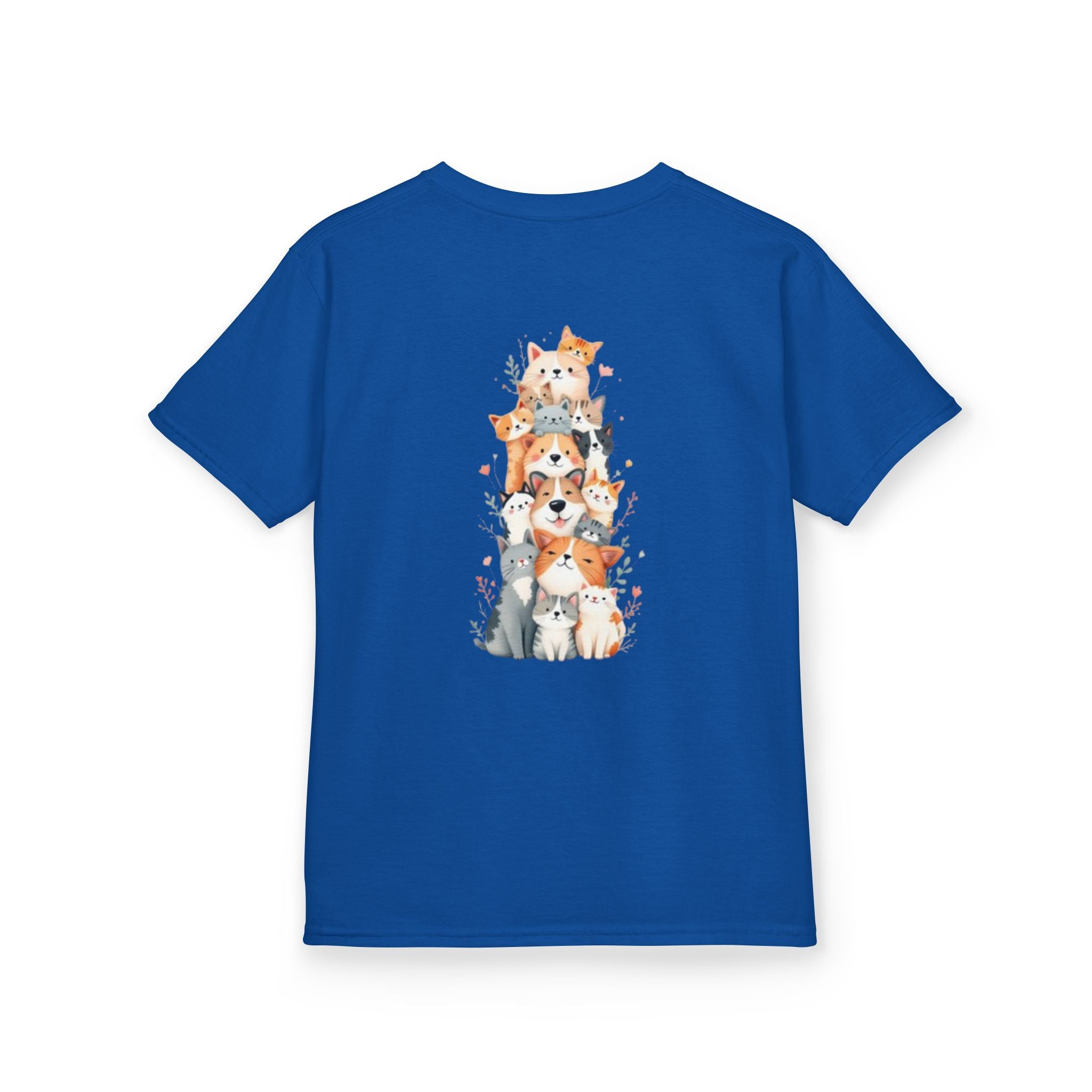 Kids Bulldog & Cute Cats Graphic Tee — Playful Puppy and Cat Stack Kids T-Shirt