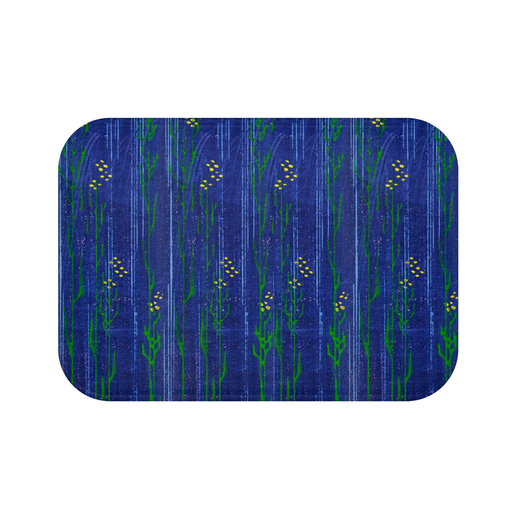 Blue Floral Bath Mat — Deep Sea Indigo Patterned Bathroom Rug