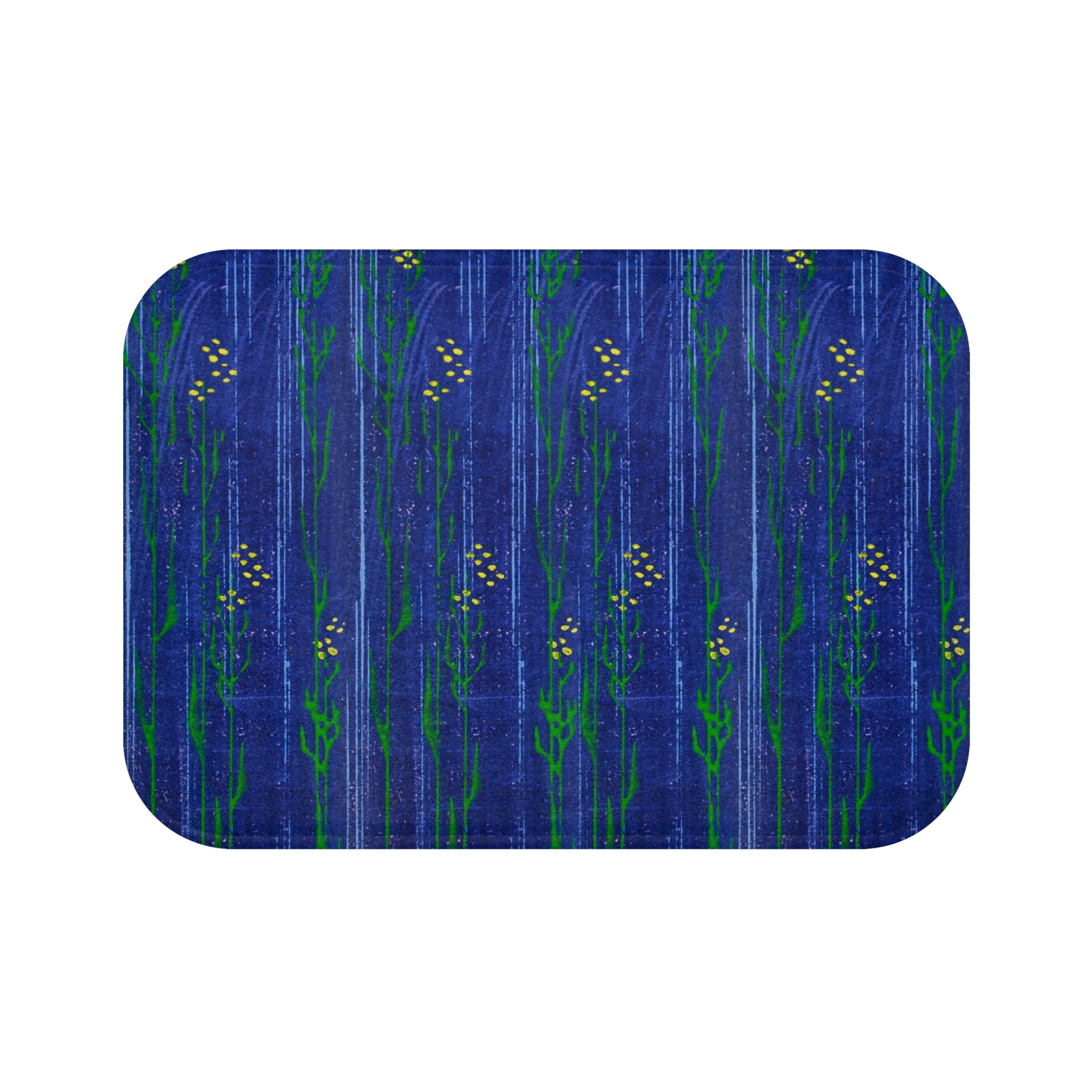 Blue Floral Bath Mat — Deep Sea Indigo Patterned Bathroom Rug