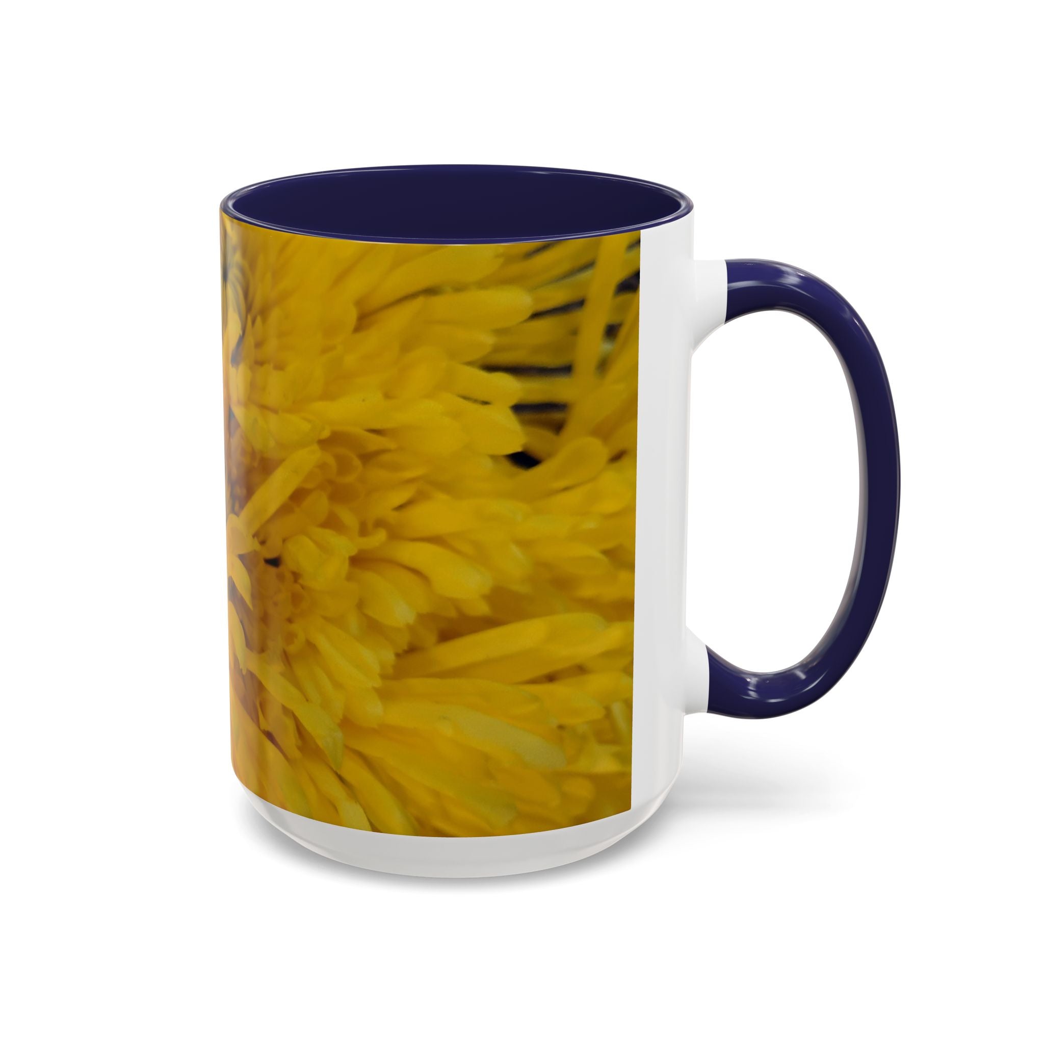 Yellow Chrysanthemum Accent Coffee Mug — Floral 11/15oz Tea Cup