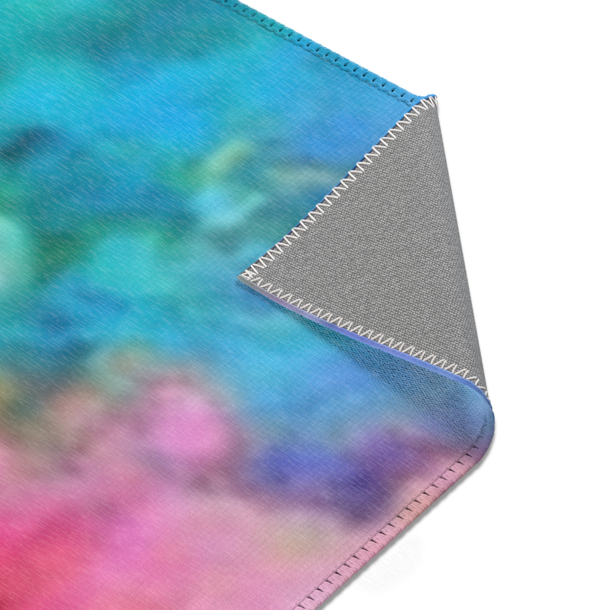 Vibrant Watercolor Area Rug — Colorful Abstract Blue Pink Green Floor Mat