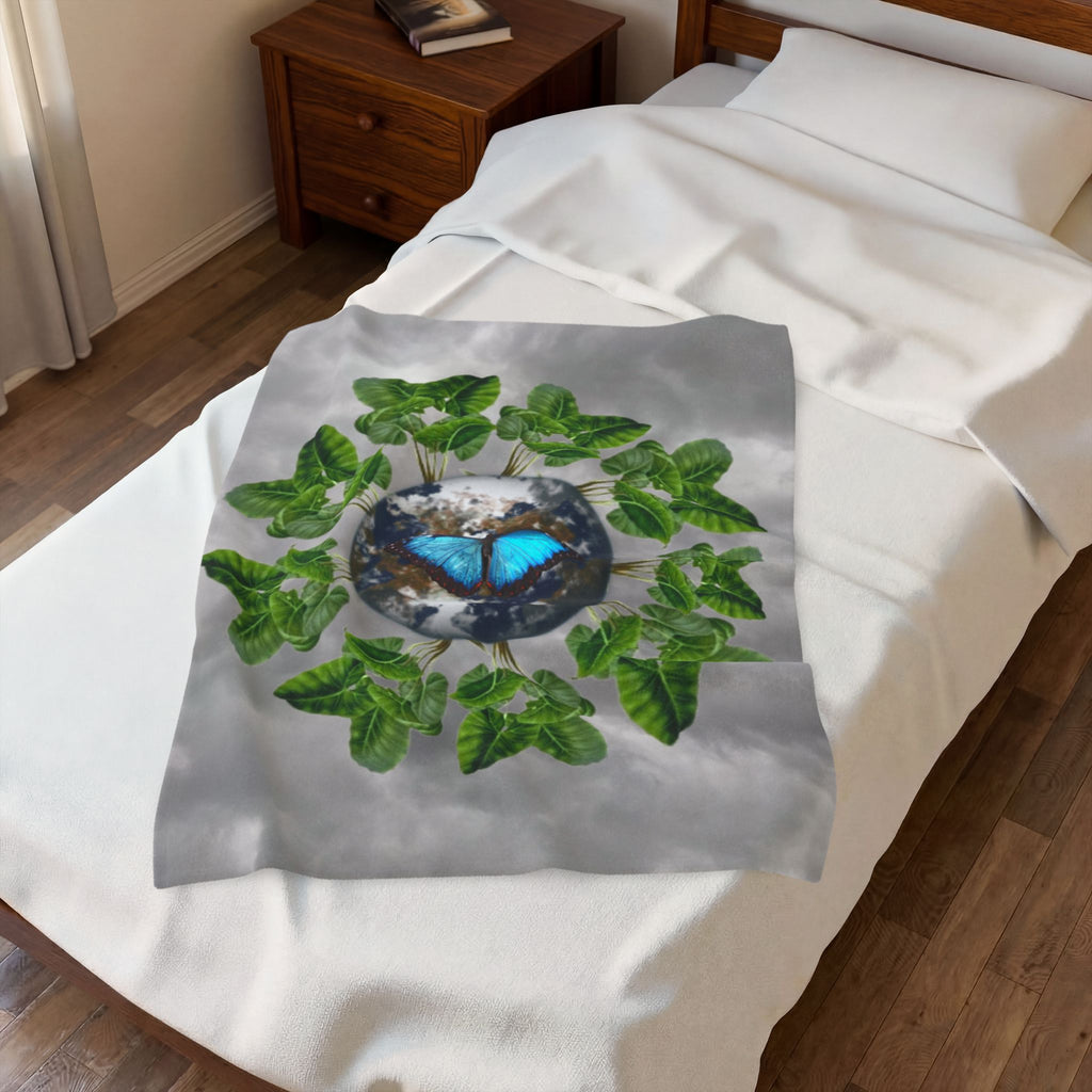 Earth & Blue Butterfly Velveteen Plush Blanket & Facts — Botanical Cozy Throw