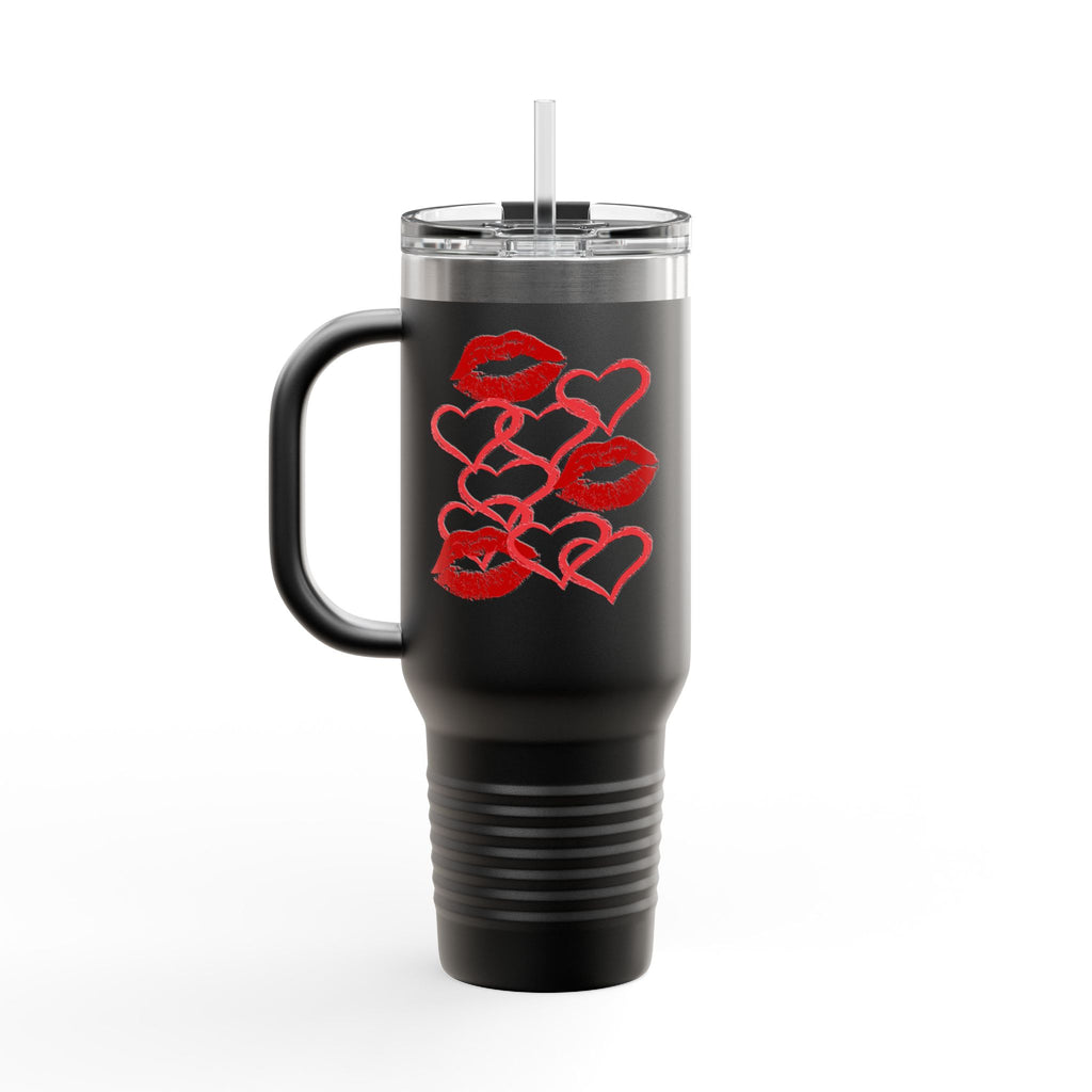40oz Insulated Travel Mug with Heart Let's Smooch  – Large Tumbler for Coffee & Cold Drinks