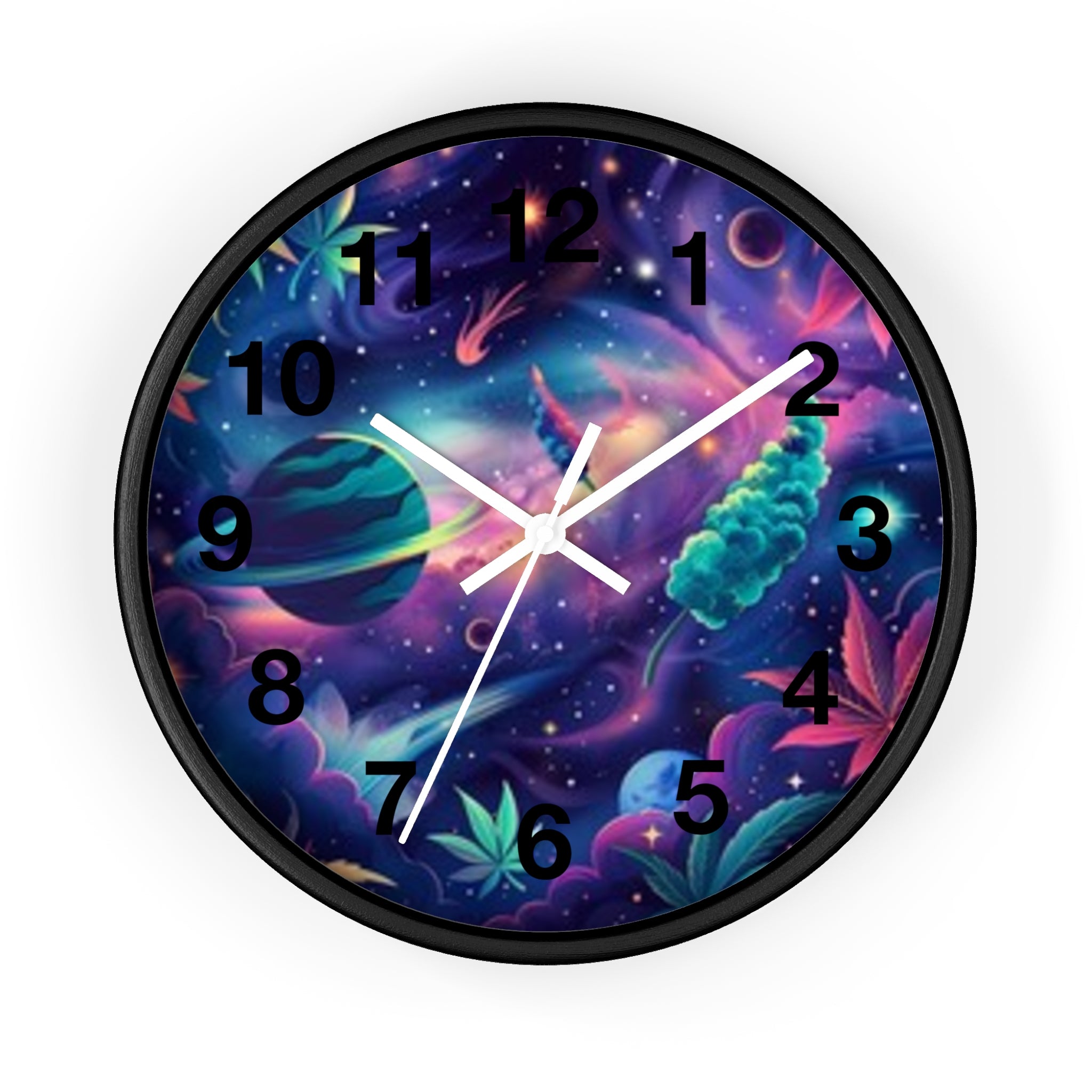 Cosmic Cannabis Wall Clock — Psychedelic Space Marijuana Art Clock