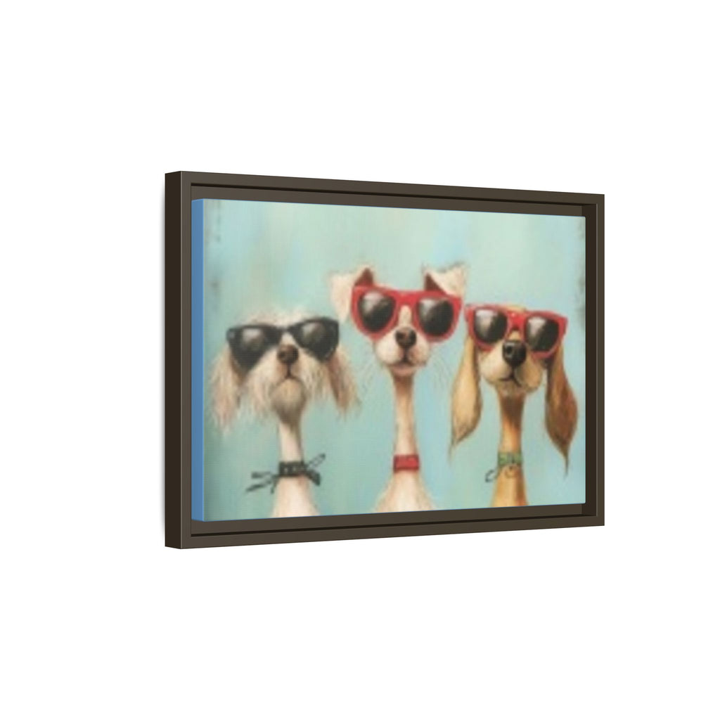 Framed Matte Canvas — Three Cool Dogs in Sunglasses Wall Art