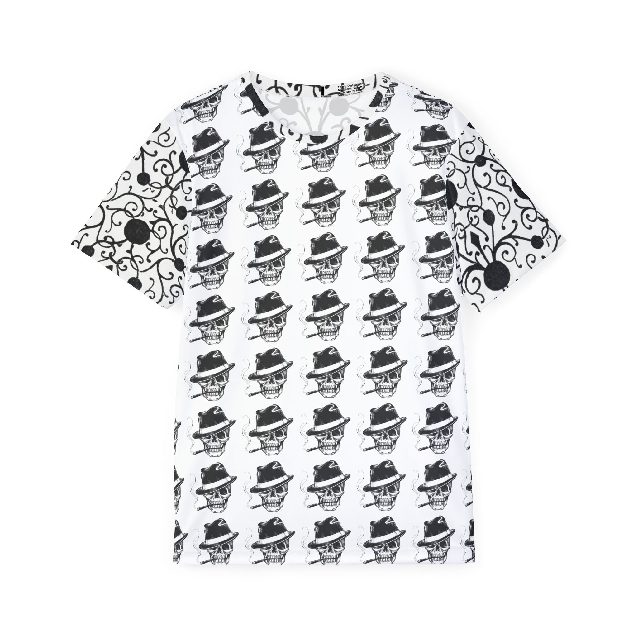 Black & White Skull Pattern Sports Jersey — Gothic All-Over Print Tee