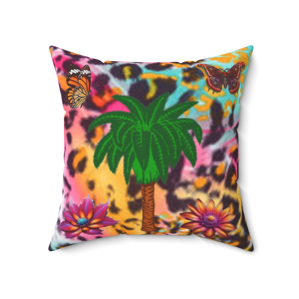 Chestire Cat Colorful Leopard Print Throw Pillow — Vibrant Animal Print Decorative Pillow
