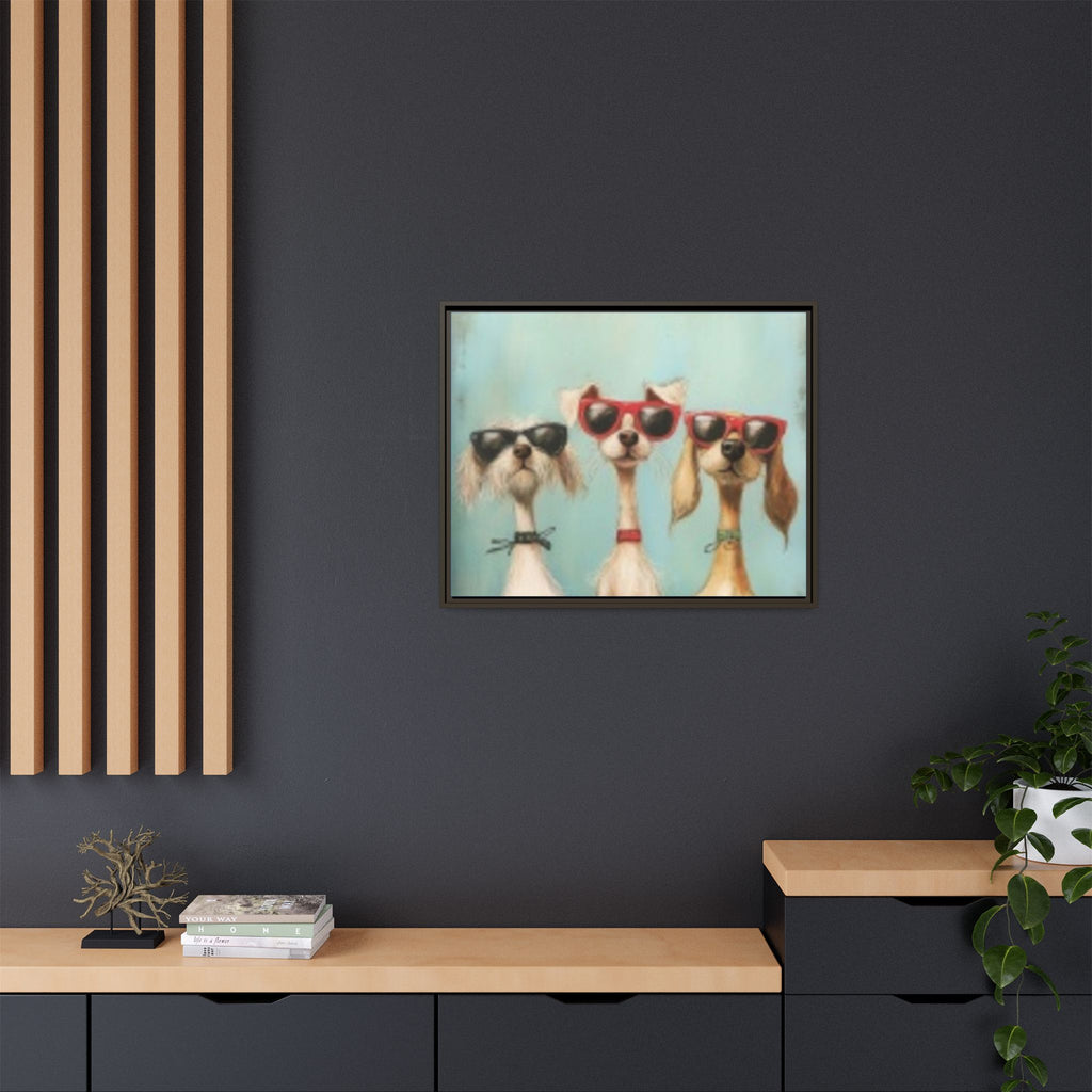Framed Matte Canvas — Three Cool Dogs in Sunglasses Wall Art
