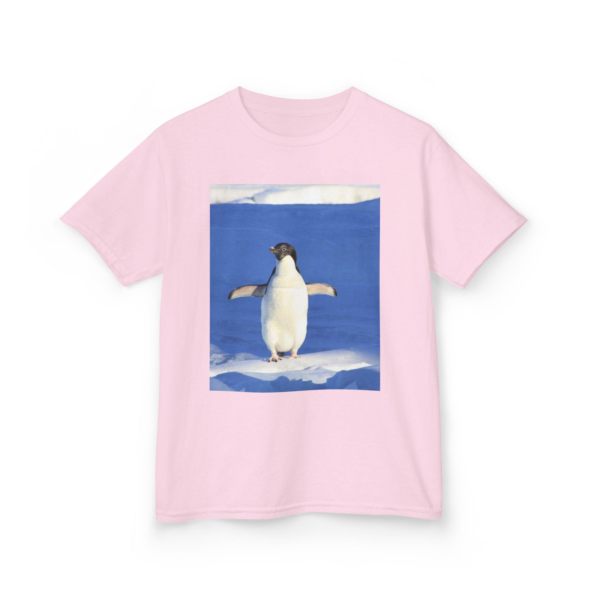 Kids Penguin & Fantasy Flower Fantasy T-shirt— Playful Animal & Colorful Floral Kids Shirt