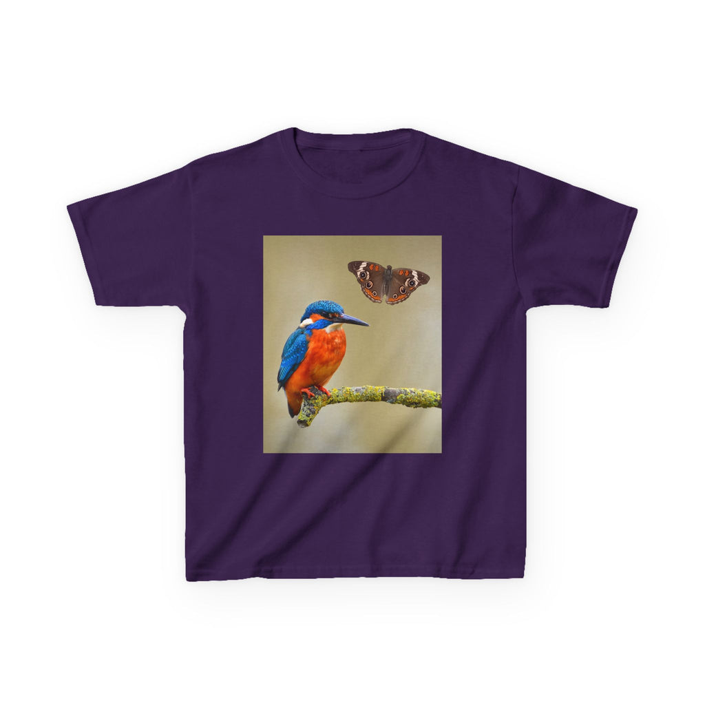 Kids Kingfisher & Butterfly T‑Shirt — Colorful Bird Nature Tee for Children