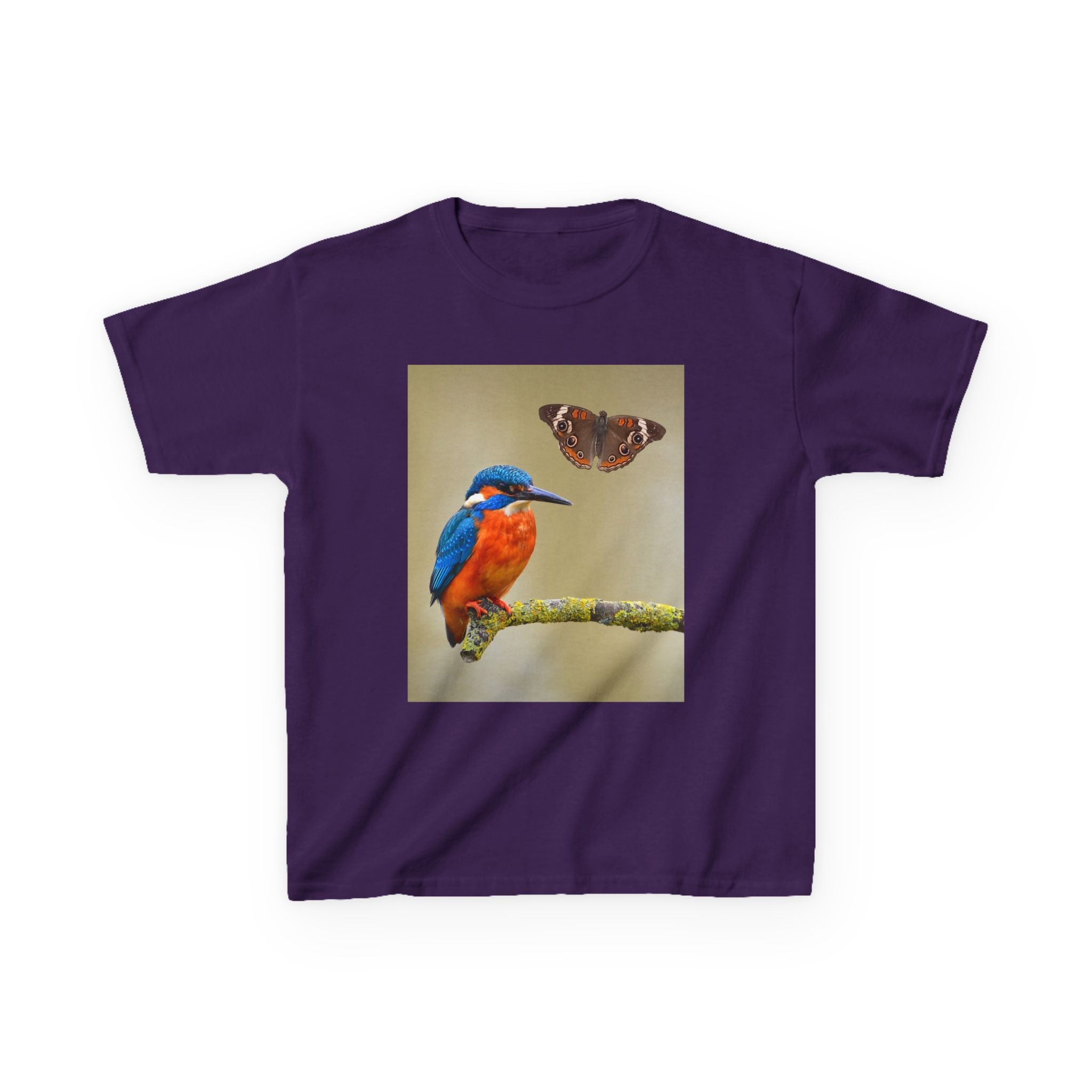 Kids Kingfisher & Butterfly T‑Shirt — Colorful Bird Nature Tee for Children