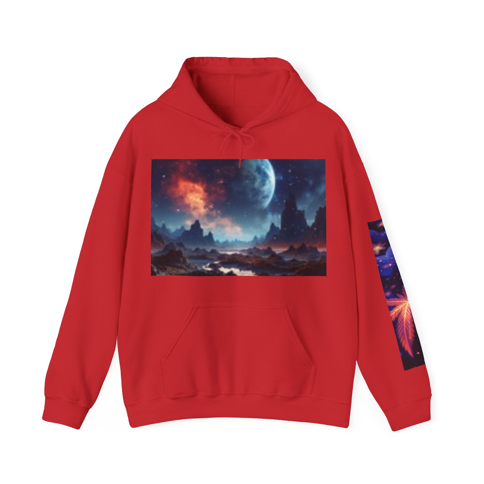 Alien Landscape Hoodie — Cosmic Moonscape & Green Alien Graphic Sweatshirt