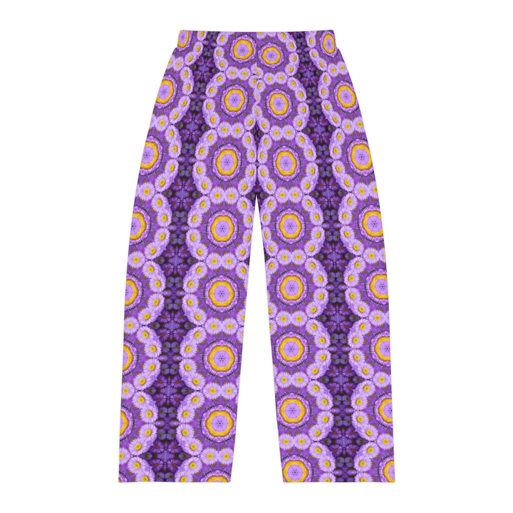 Purple Floral Kaleidoscope Pajama Pants — Men's Relaxed Lounge Sleepwear