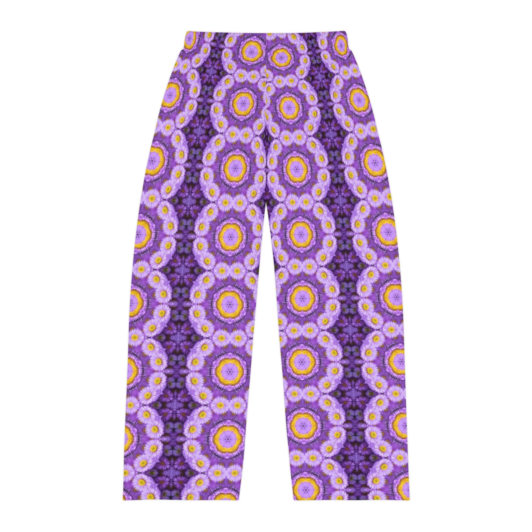 Purple Floral Kaleidoscope Pajama Pants — Men's Relaxed Lounge Sleepwear