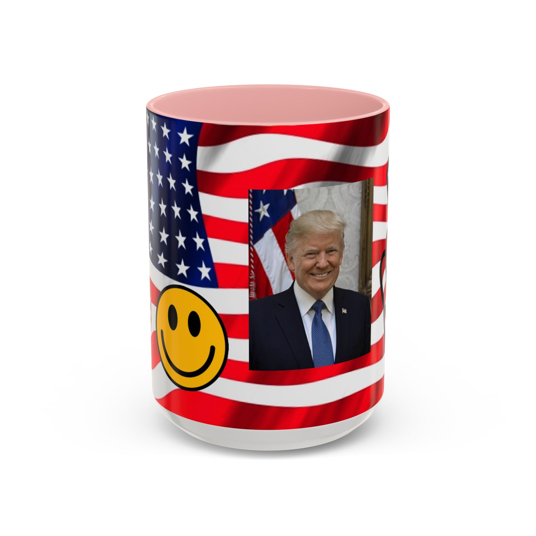Mug à café patriotique du président TRUMP — Drapeau américain, signe de la paix et sourire