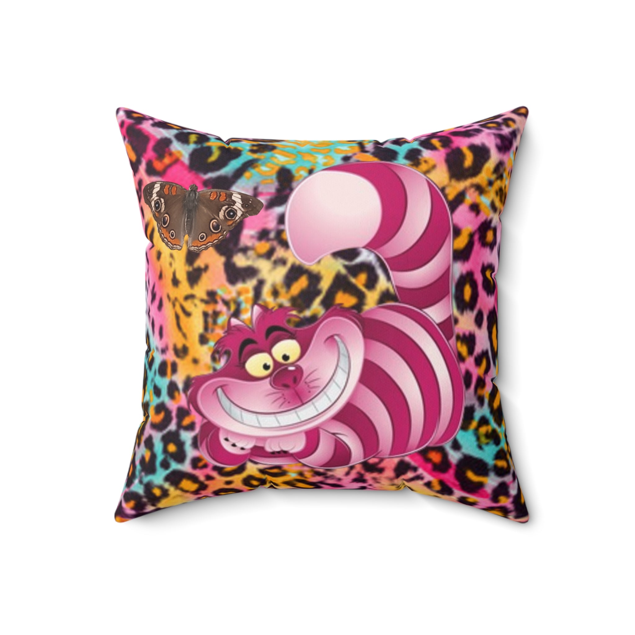 Chestire Cat Colorful Leopard Print Throw Pillow — Vibrant Animal Print Decorative Pillow
