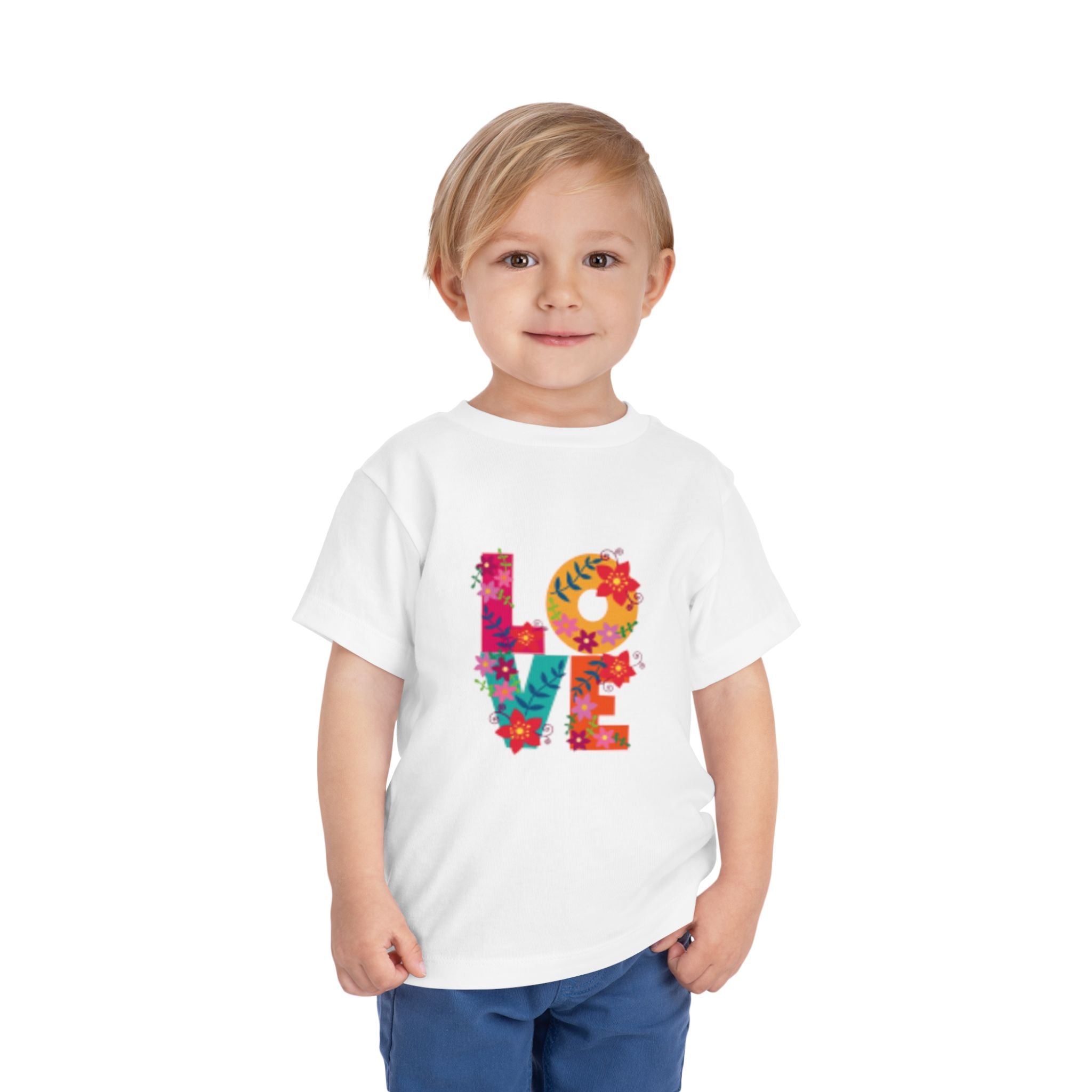 LOVE Floral Toddler T-shirt — Colorful Heart Handprint Kids Shirt