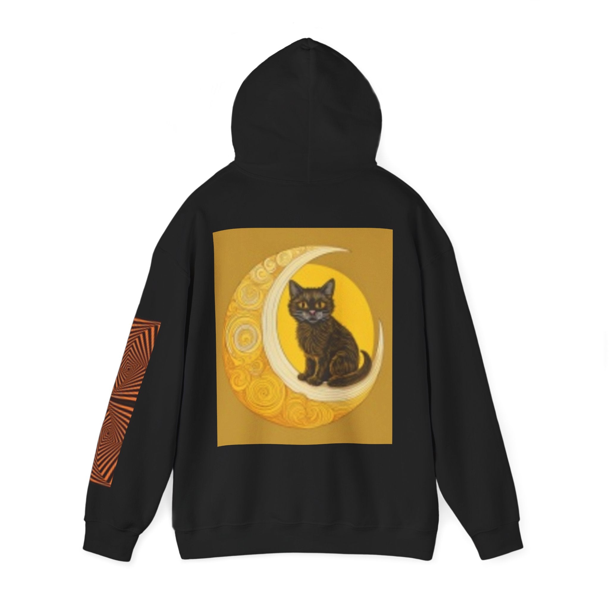 Moon Cat Hoodie — Black Cat Sitting on Crescent Moon Graphic Sweatshirt