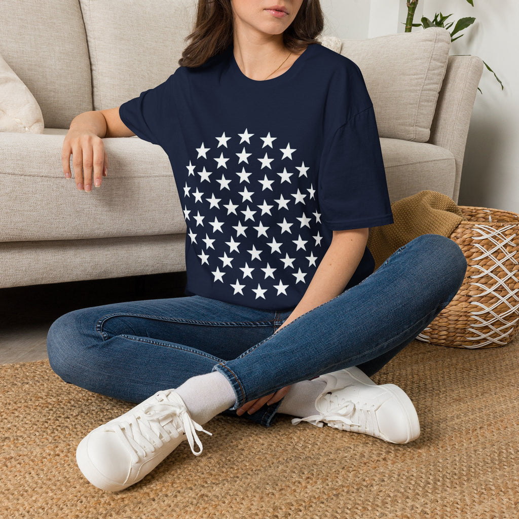 Racing Car Love Racing Patriotic Starburst Pocket T-Shirt – Blue Stars Chest Print