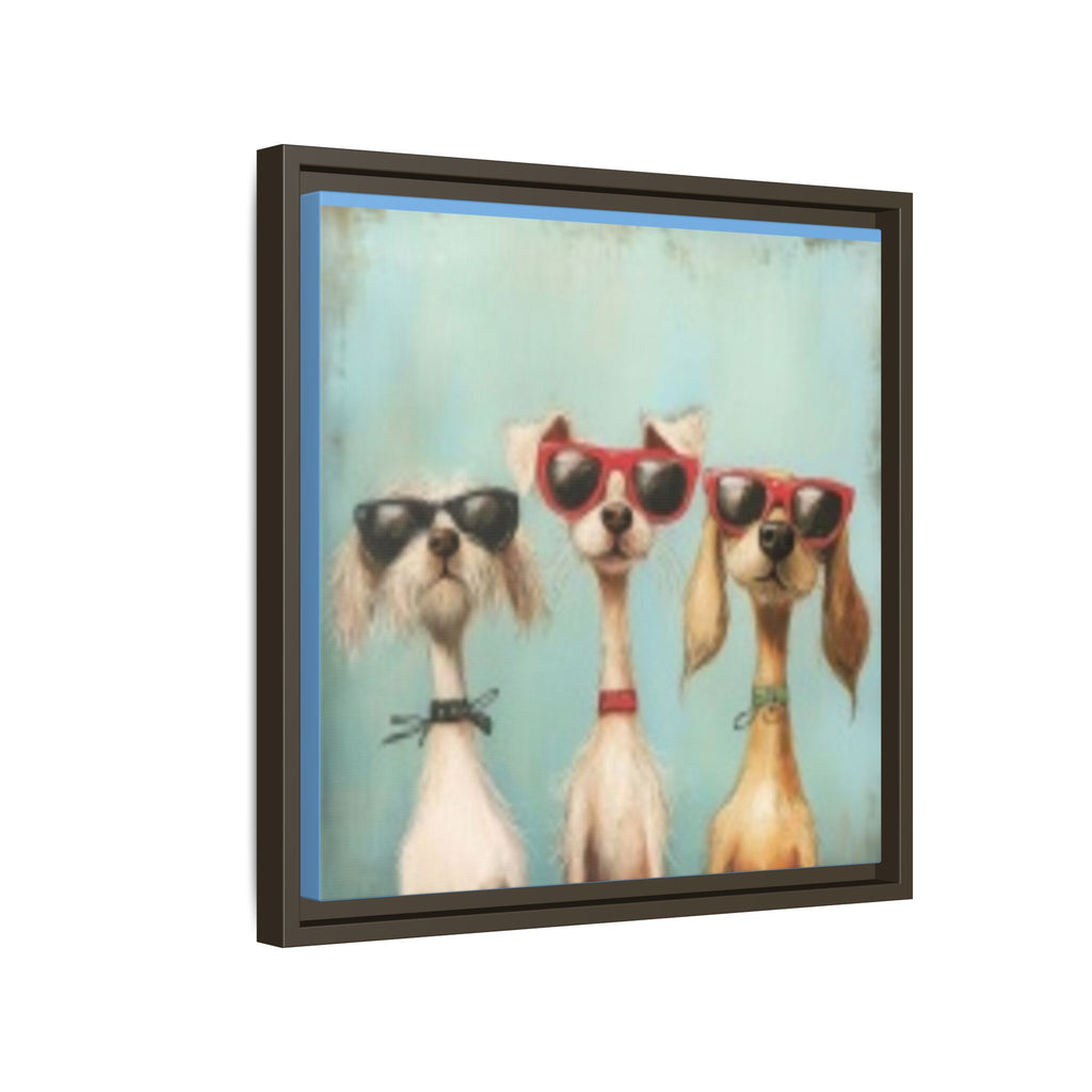 Framed Matte Canvas — Three Cool Dogs in Sunglasses Wall Art