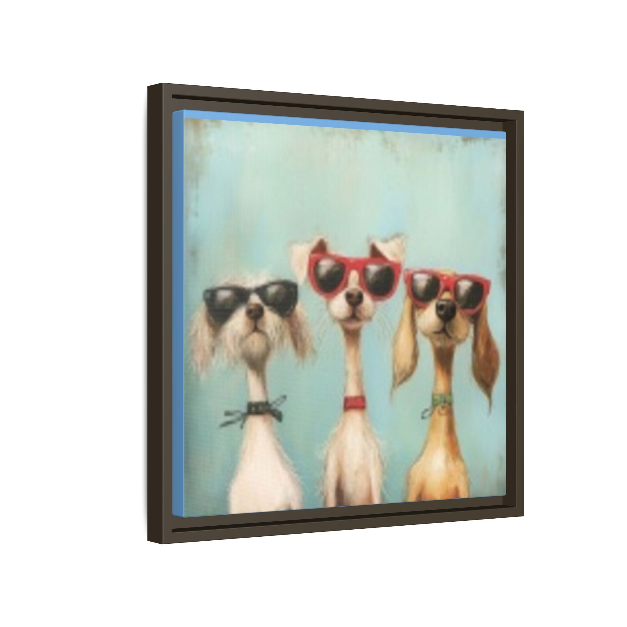 Framed Matte Canvas — Three Cool Dogs in Sunglasses Wall Art