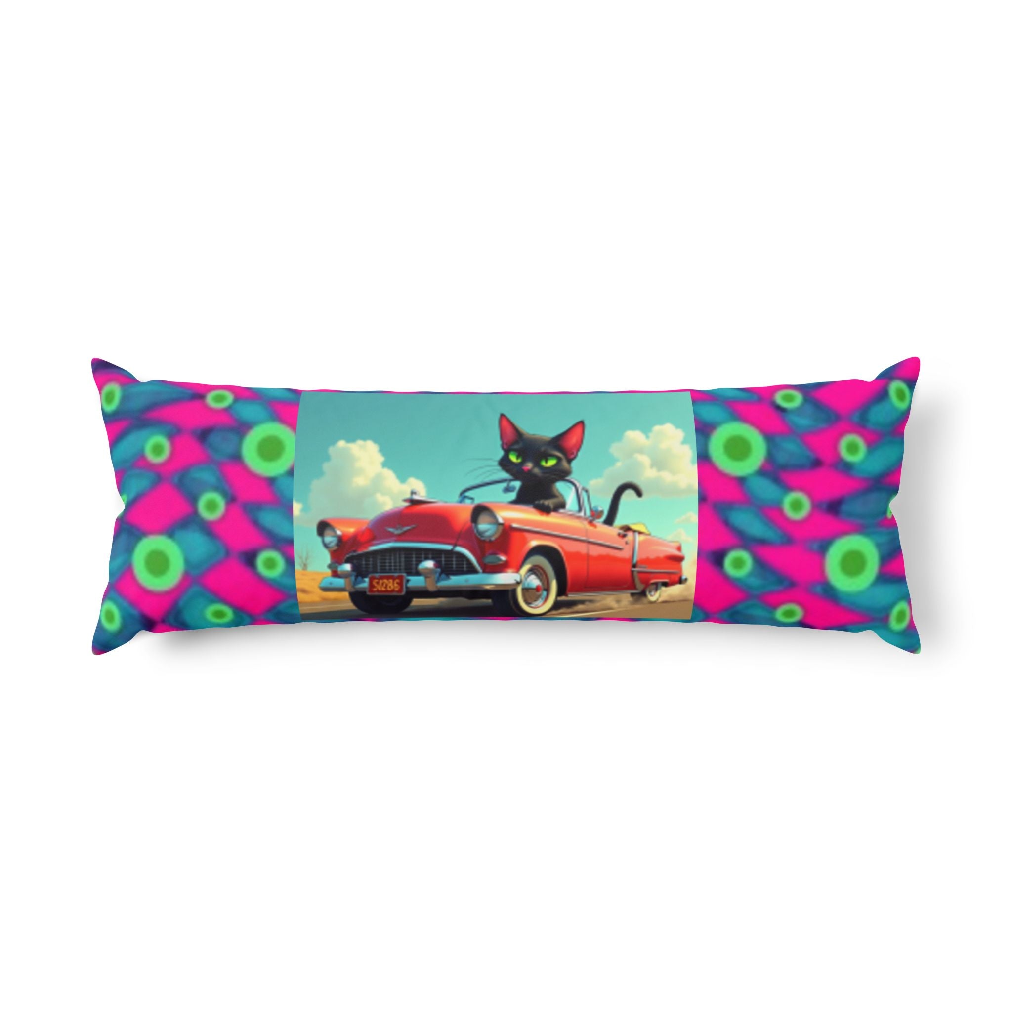 Retro Cat Convertible Body Pillow — Vibrant Pop Art Roadtrip Décor