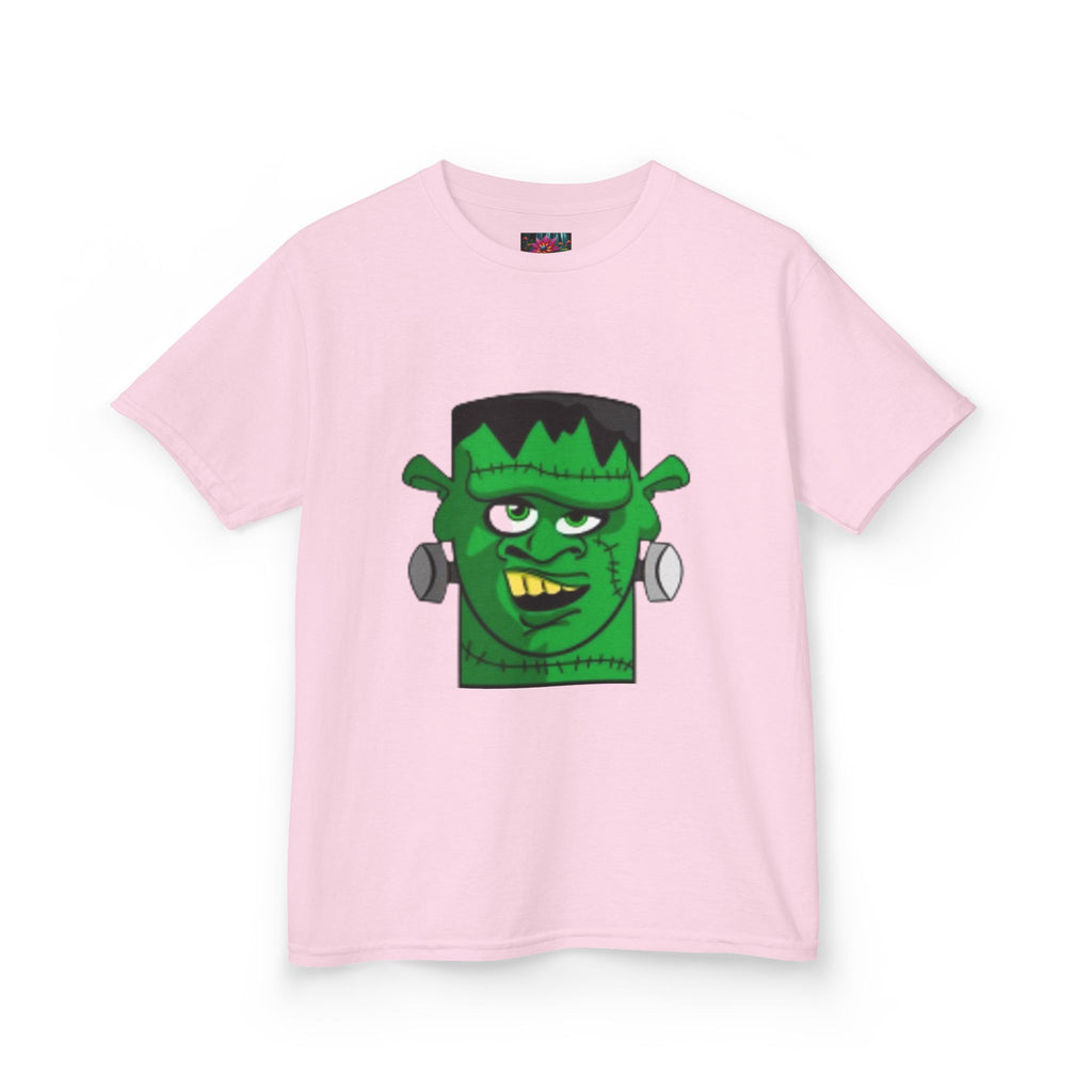 Kids T-shirt— Cute Frankenstein Face Front & Enchanted Forest Back