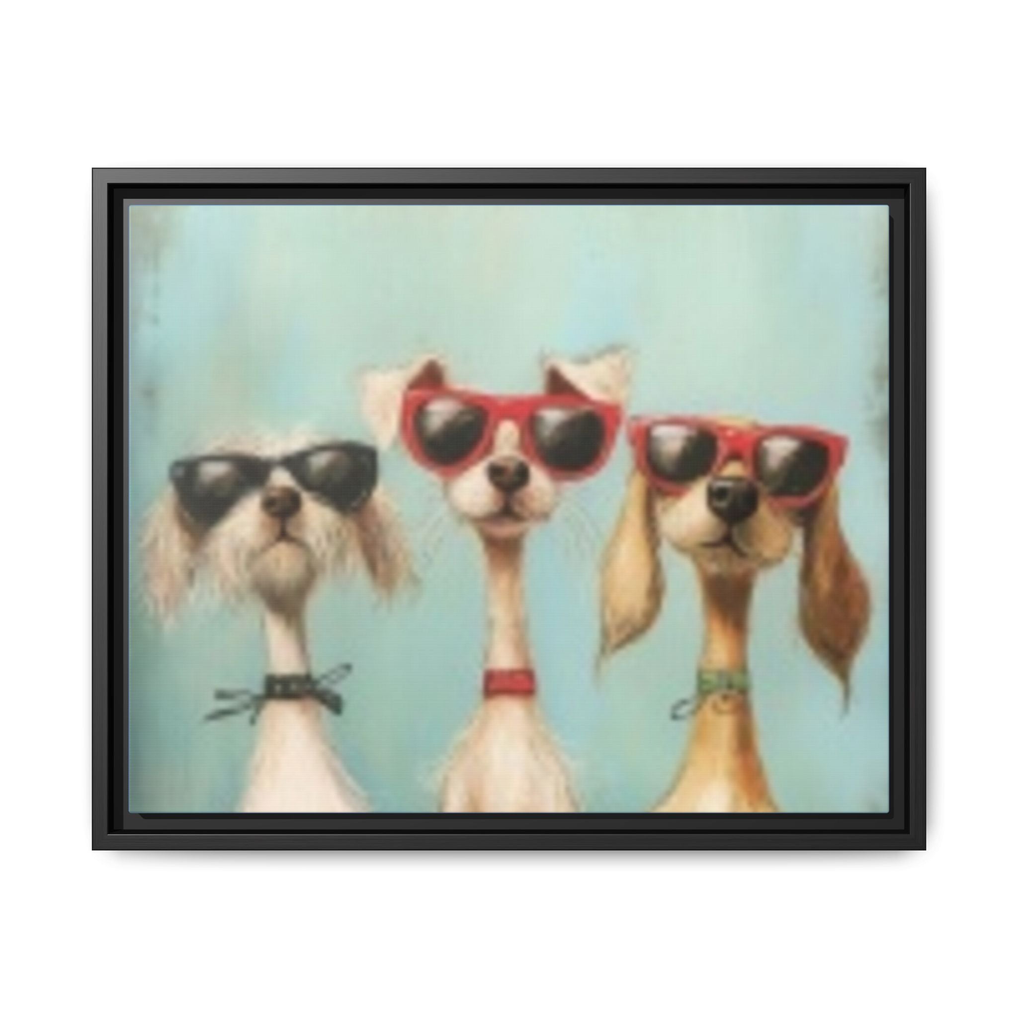 Framed Matte Canvas — Three Cool Dogs in Sunglasses Wall Art