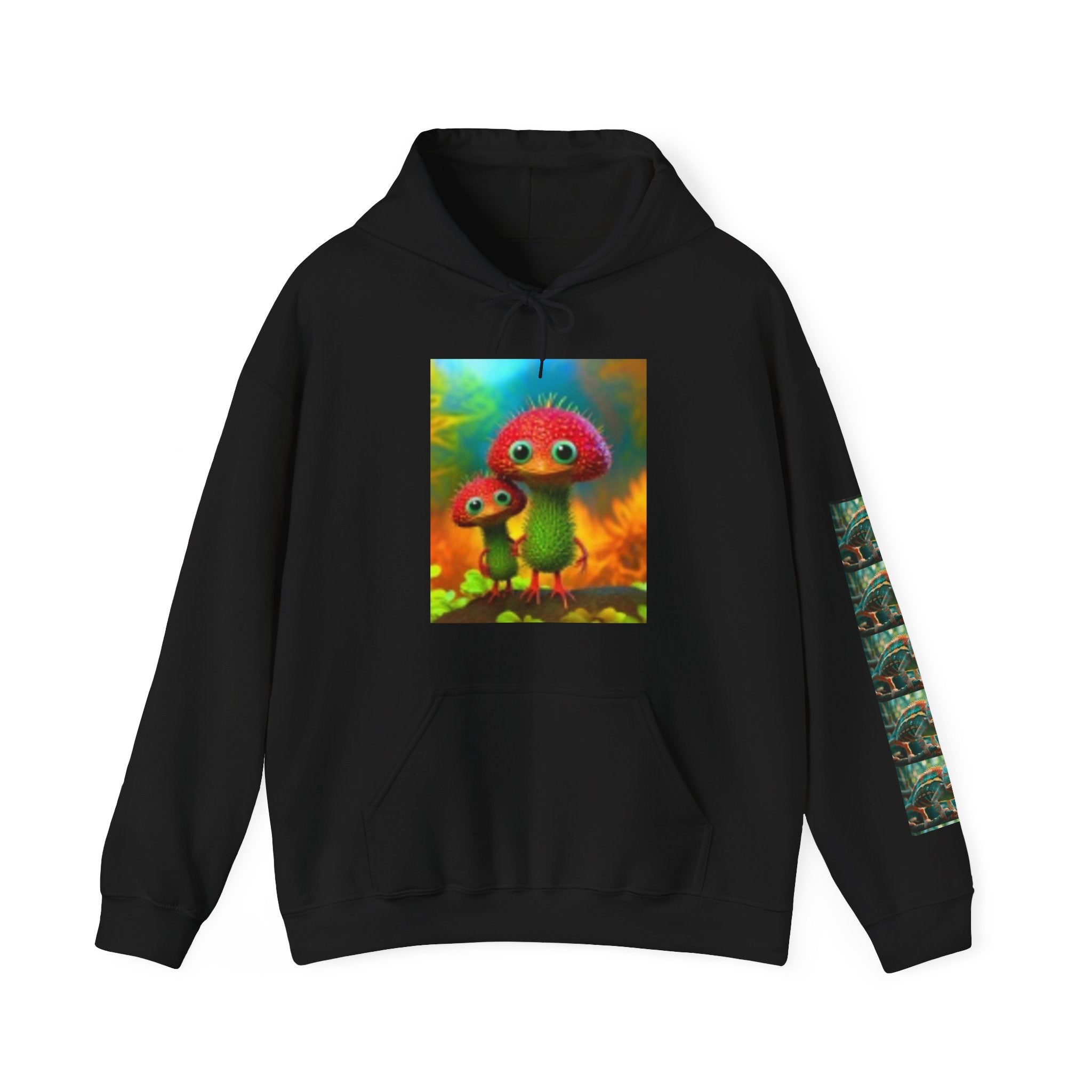 Sweat à capuche « Créatures de champignons psychédéliques » — Pull d'art fractal coloré