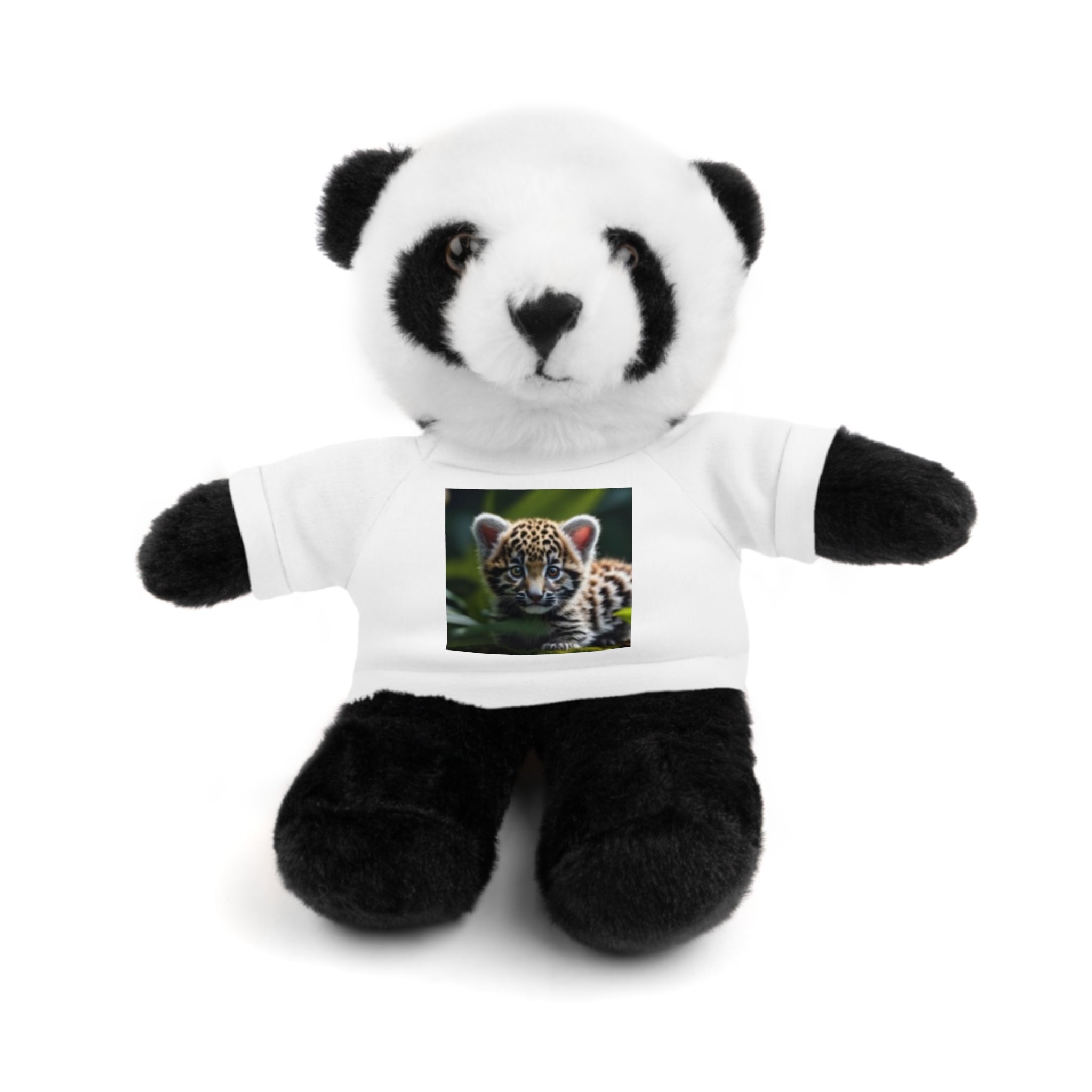 Plush Teddy Bear with Leopard Cub Tee — Cute Animal Gift for Kids & Wildlife Lovers