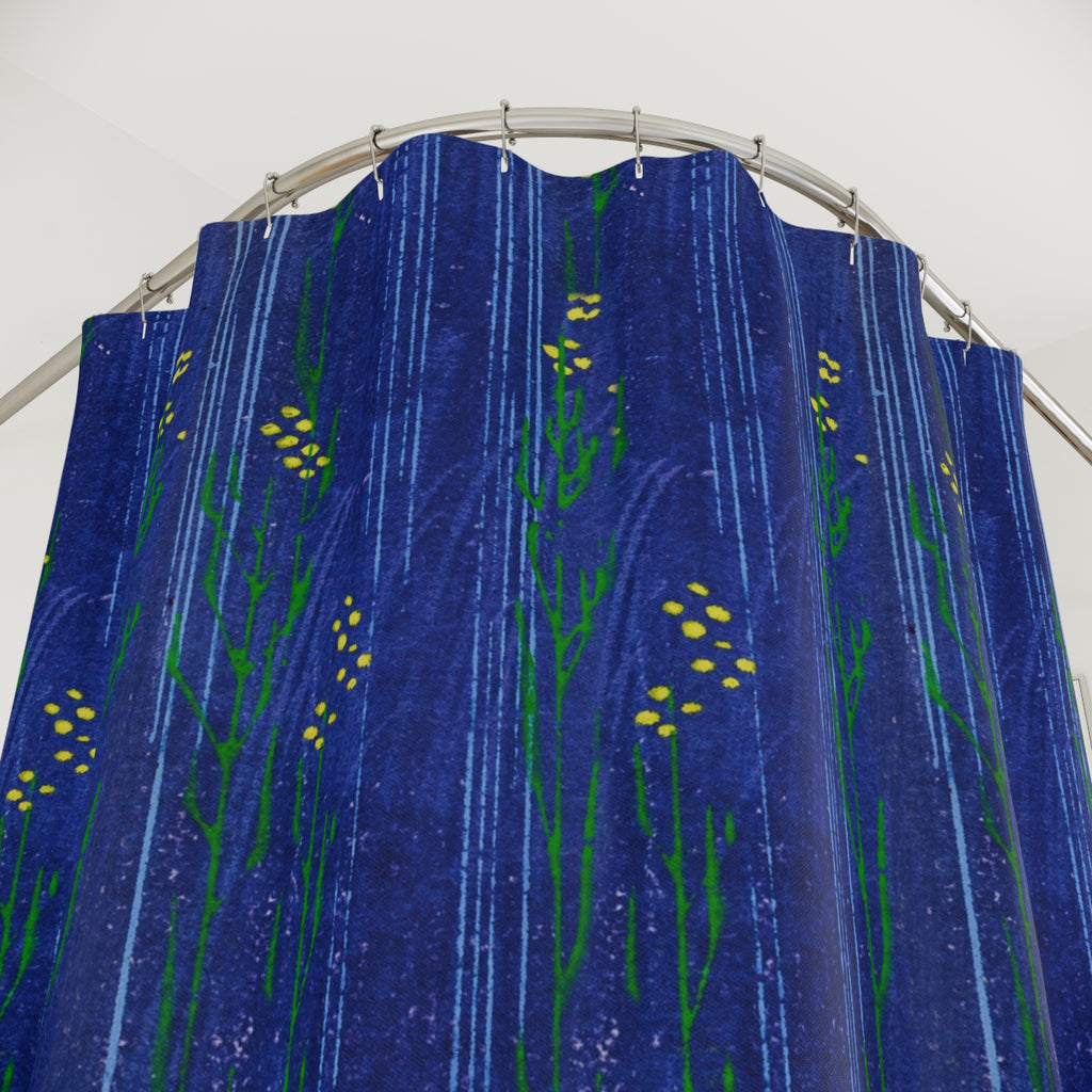 Blue Meadow Shower Curtain — Artistic Wildflower Bathroom Decor