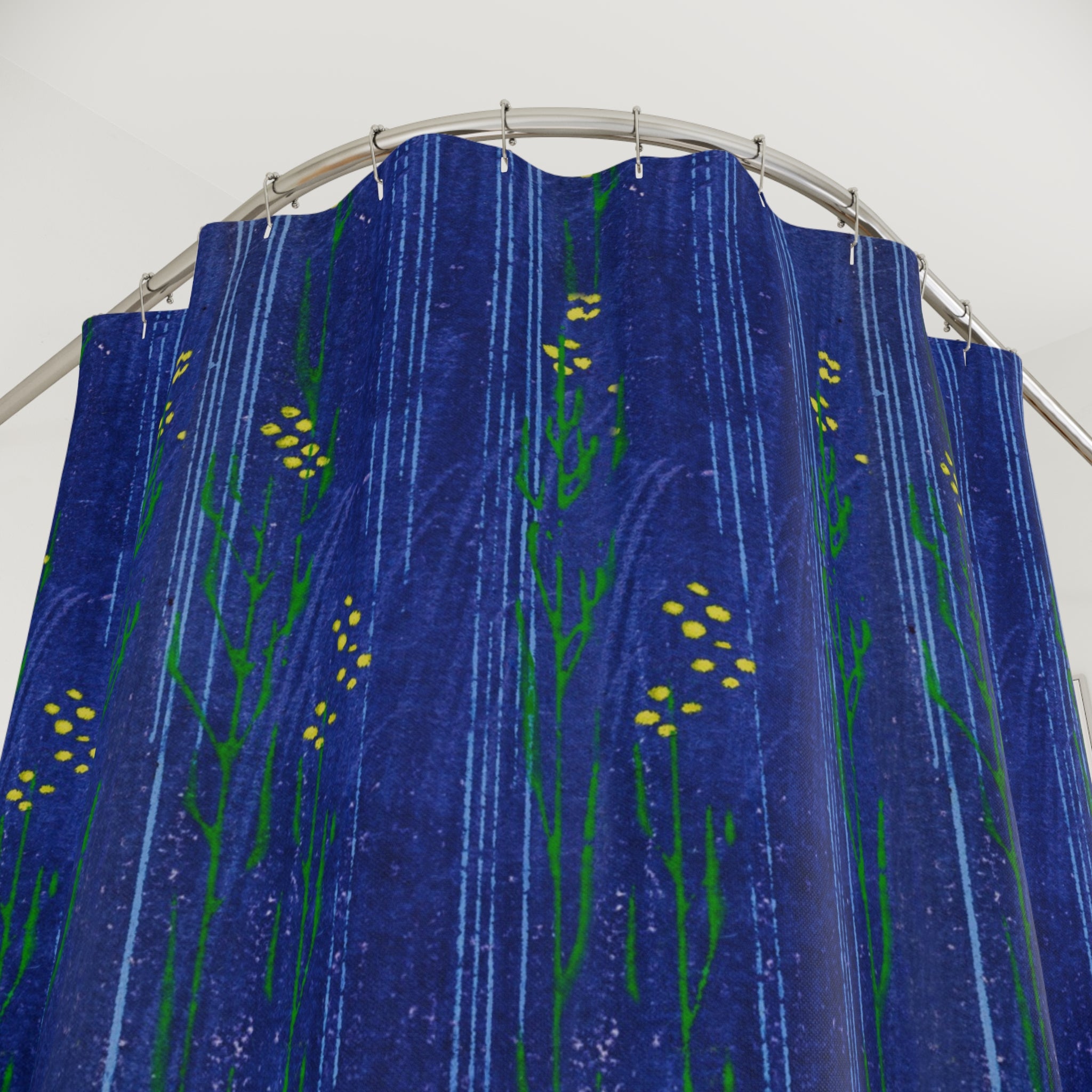 Blue Meadow Shower Curtain — Artistic Wildflower Bathroom Decor