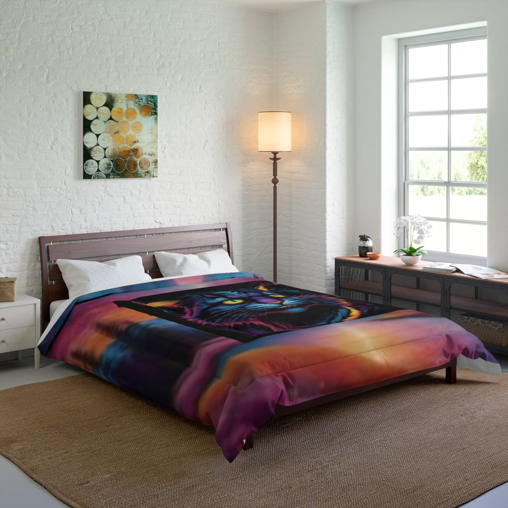 Black Cat Sunset Comforter — Lightweight Cozy Bedding for Bedroom