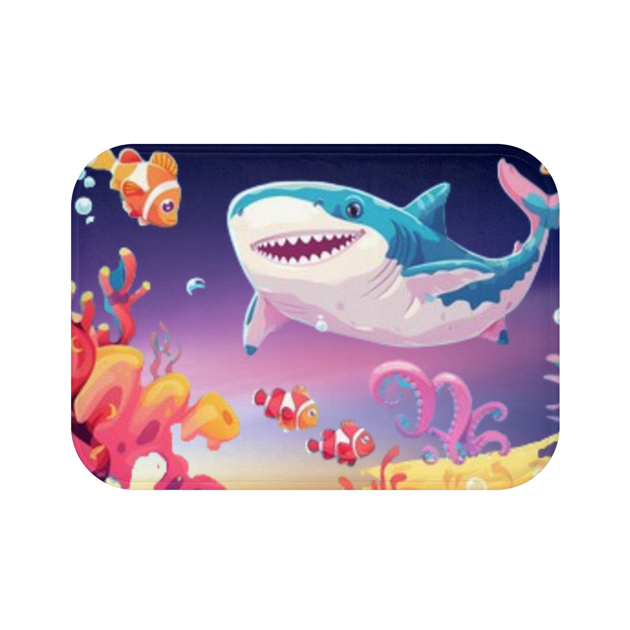 Cute Shark Bath Mat — Colorful Underwater Coral & Clownfish Kids Bath Rug