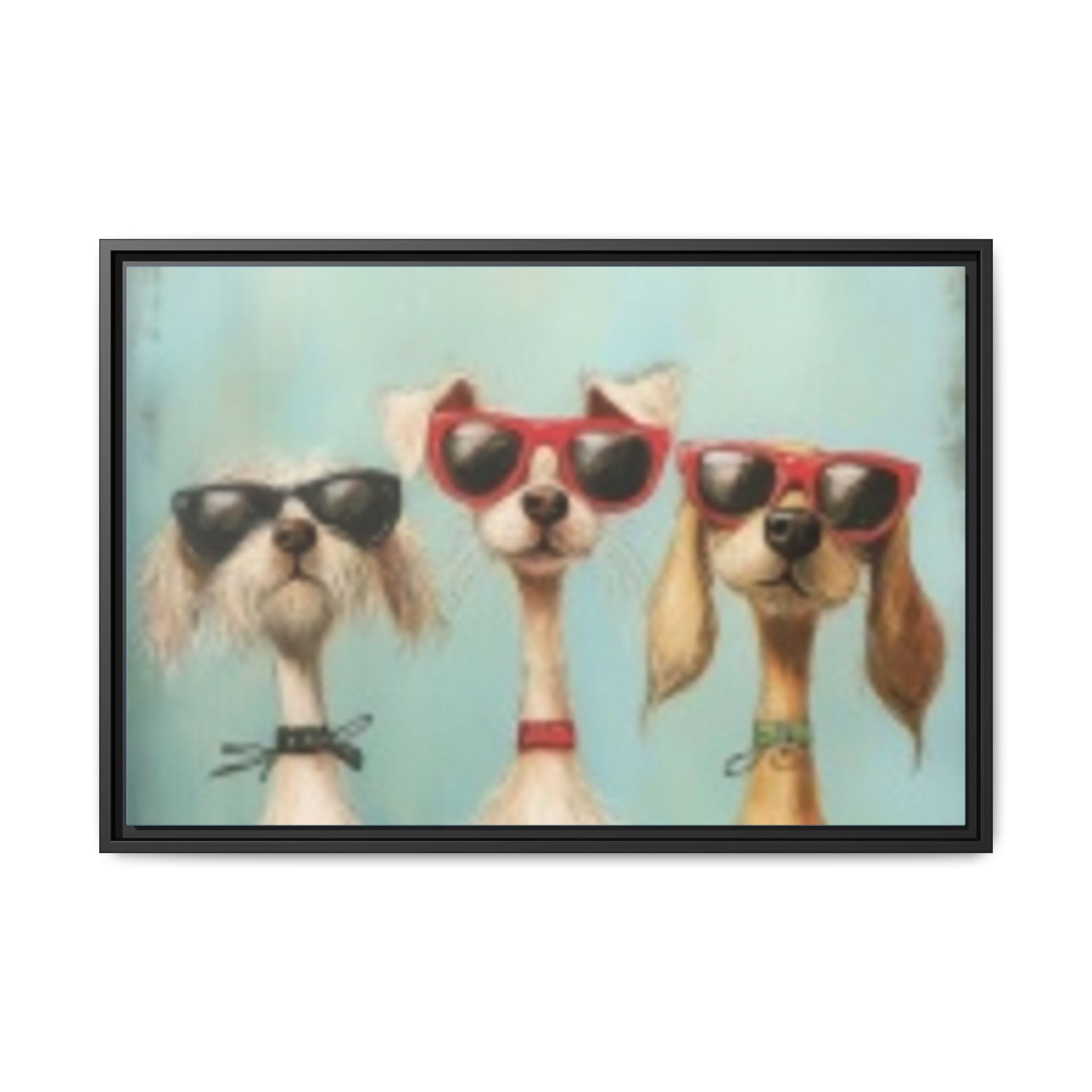 Framed Matte Canvas — Three Cool Dogs in Sunglasses Wall Art