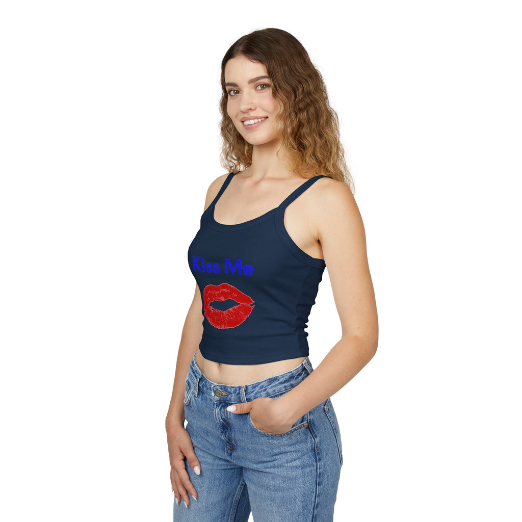 Kiss Me Lip Print Tank Top — Women's Spaghetti Strap Crop