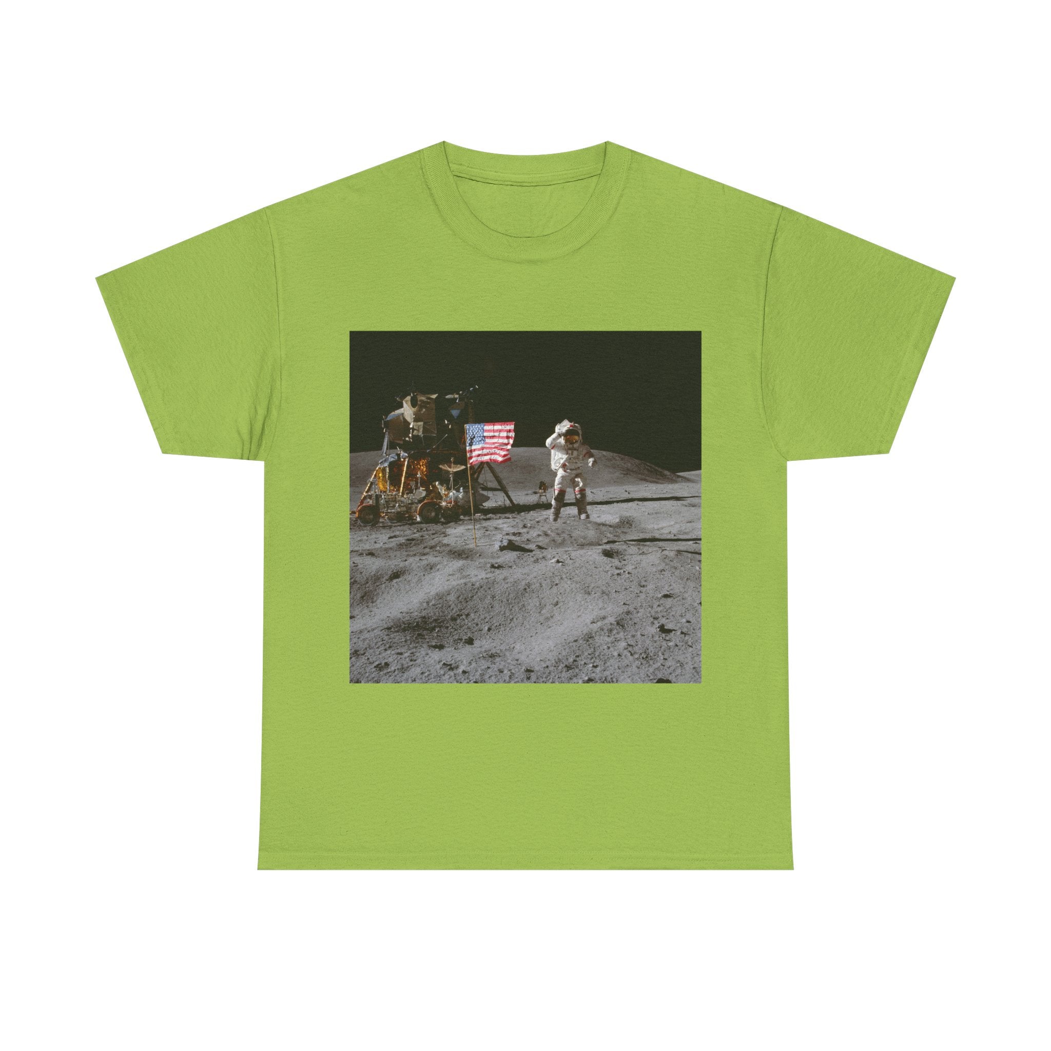 Moon Landing Graphic Tee — Astronaut Flag Photo T-Shirt