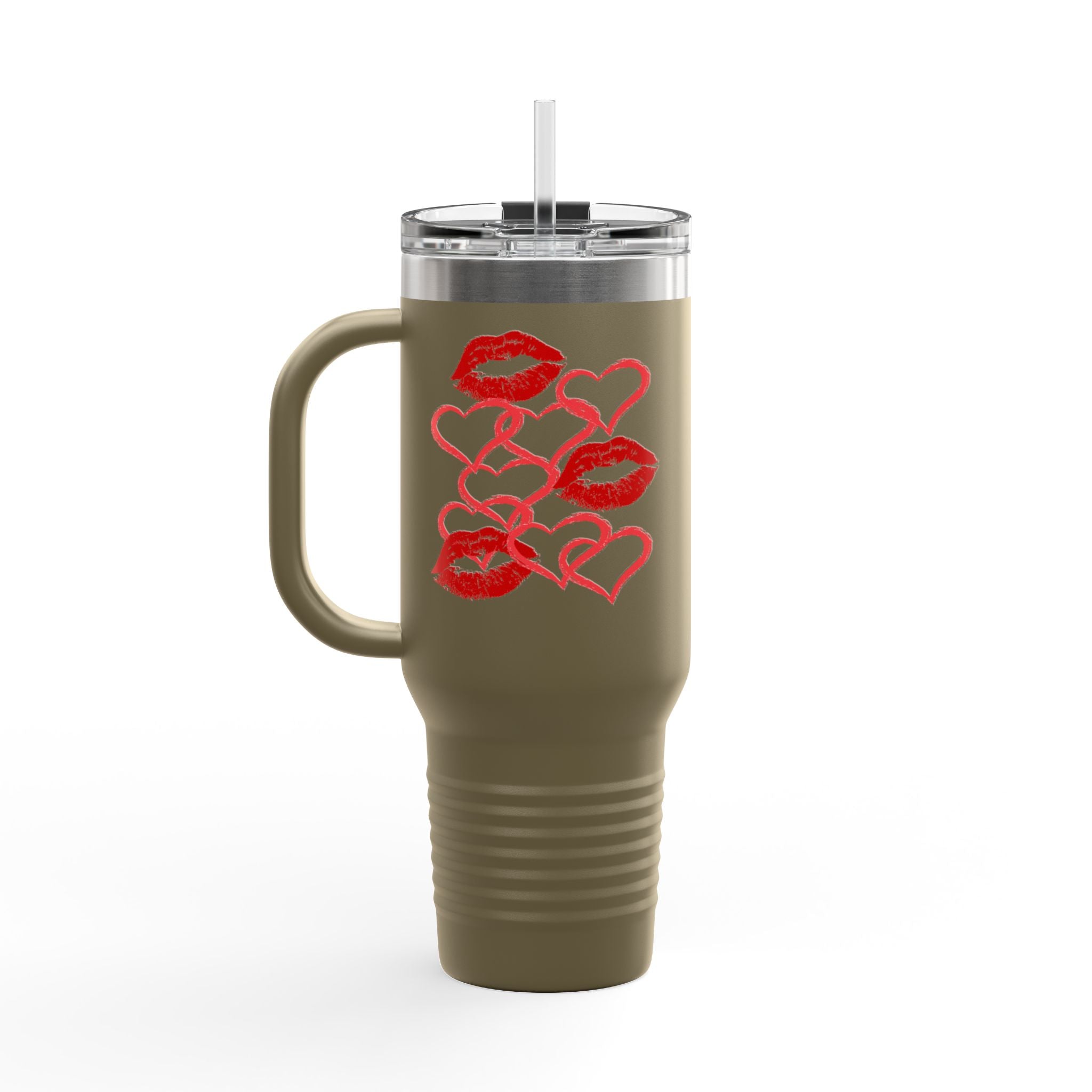 40oz Insulated Travel Mug with Heart Let's Smooch  – Large Tumbler for Coffee & Cold Drinks