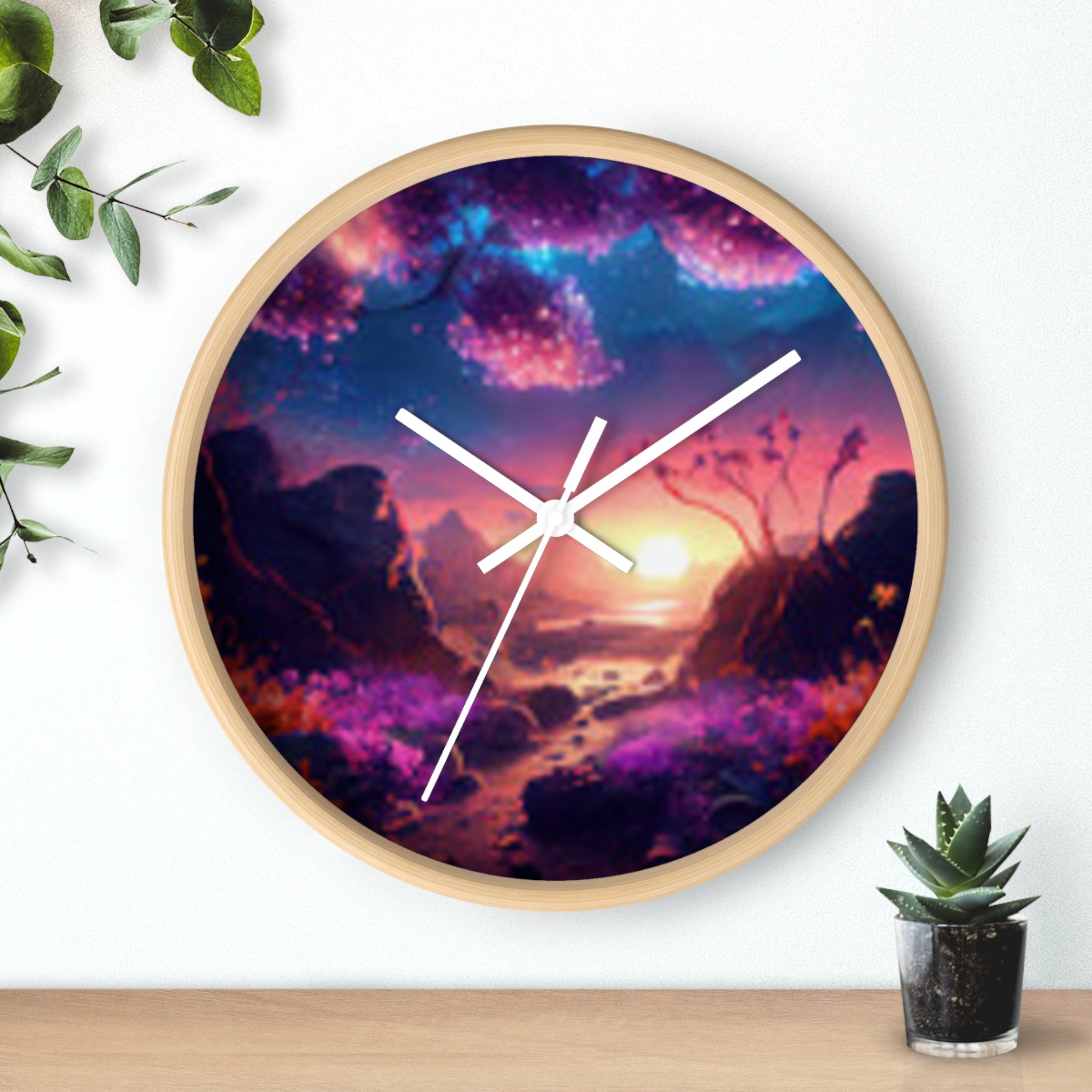 Dreamscape Sunset Wall Clock — Fantasy Landscape Art Clock